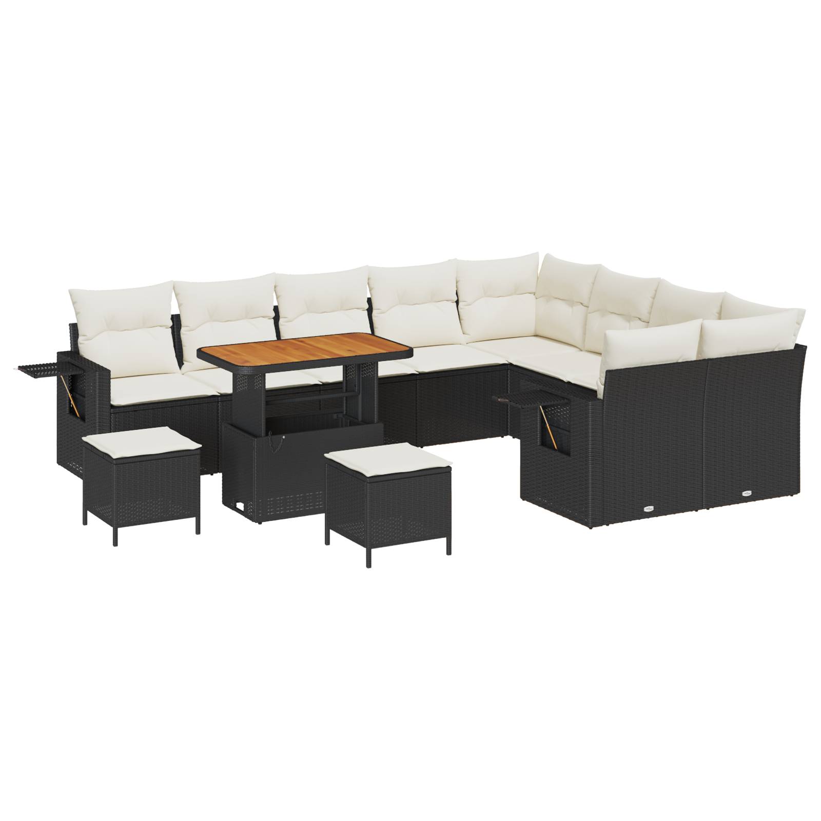 vidaXL 12-teiliges Garten-Sofa-Set mit Kissen Schwarz Poly-Rattan Akazie
