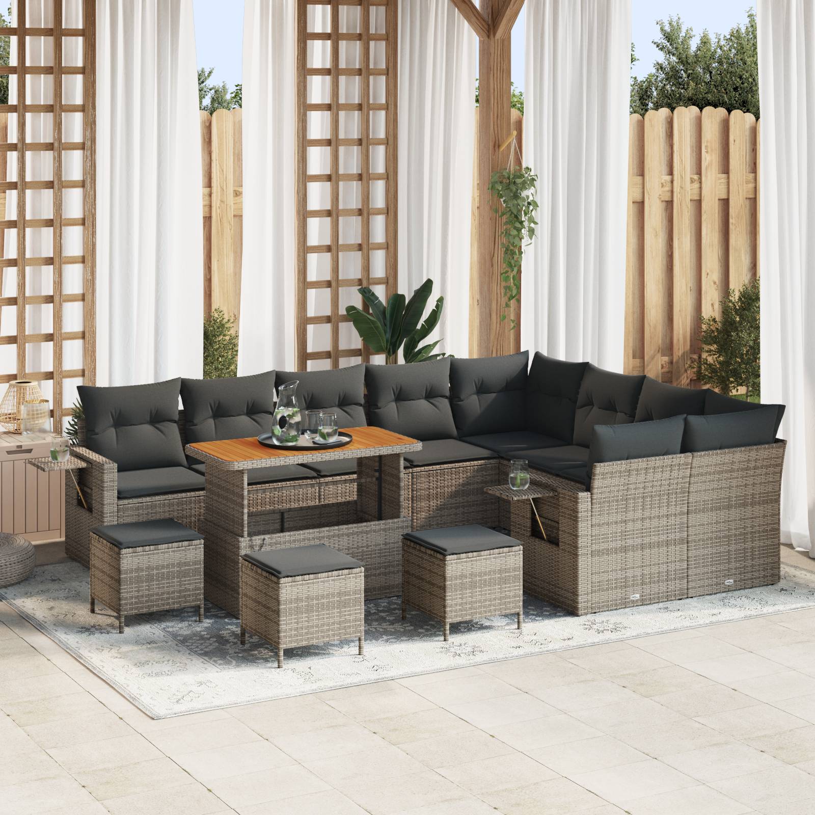 vidaXL 13-teiliges Garten Sofa Set mit Kissen Grau Poly Rattan Akazie