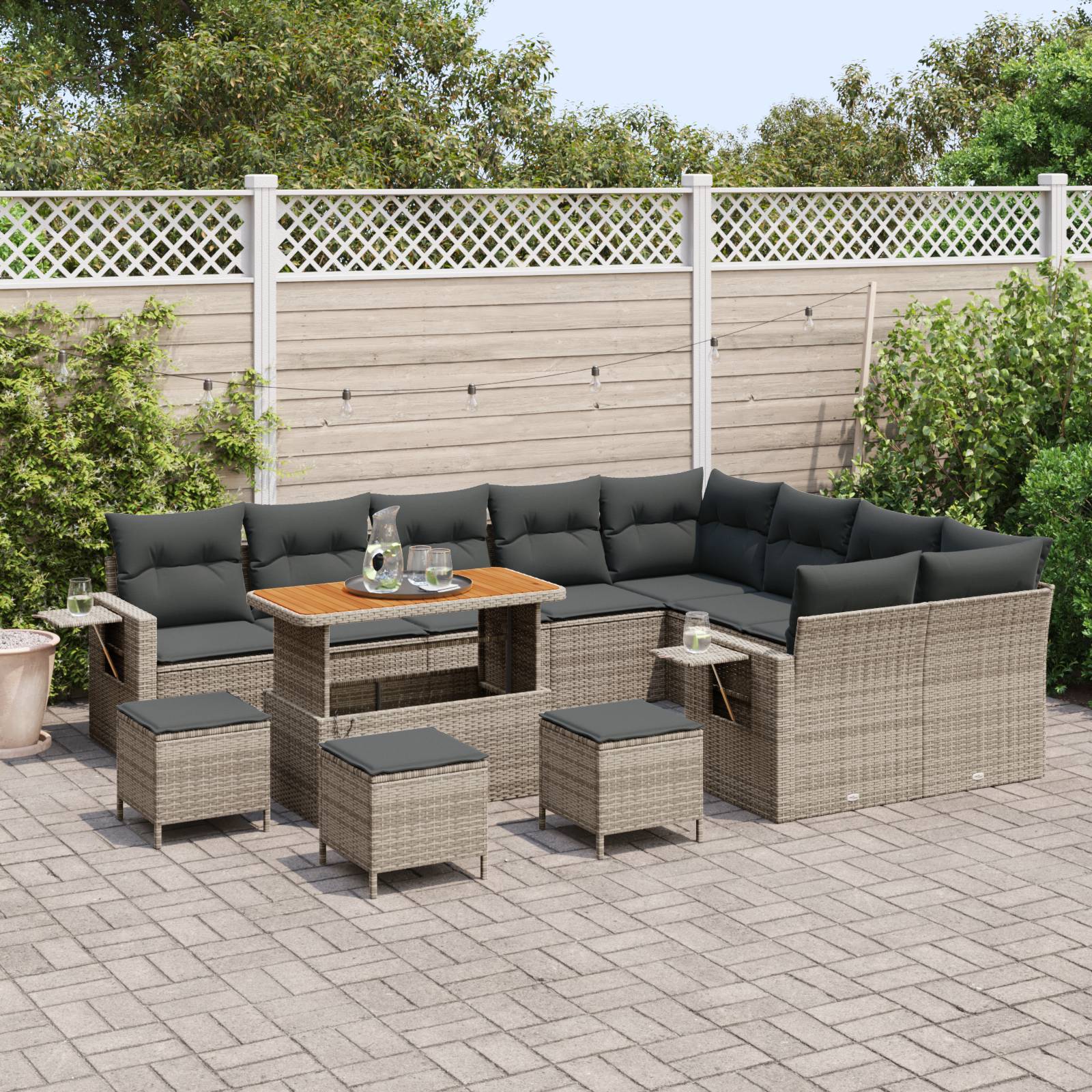 vidaXL 13-teiliges Garten Sofa Set mit Kissen Grau Poly Rattan Akazie