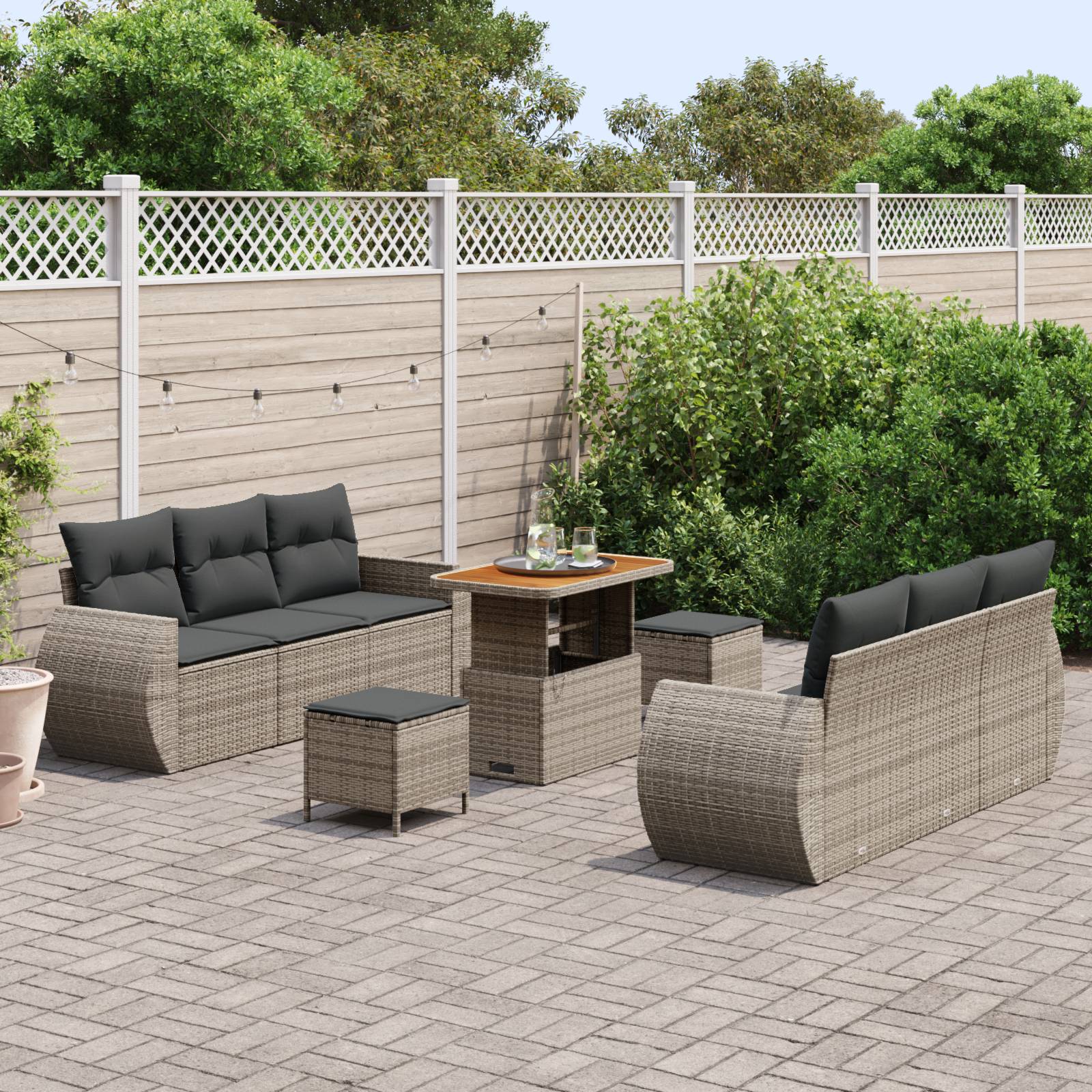 vidaXL 9-teilige Garten Sofa Set mit Kissen Grau Poly Rattan Akazie