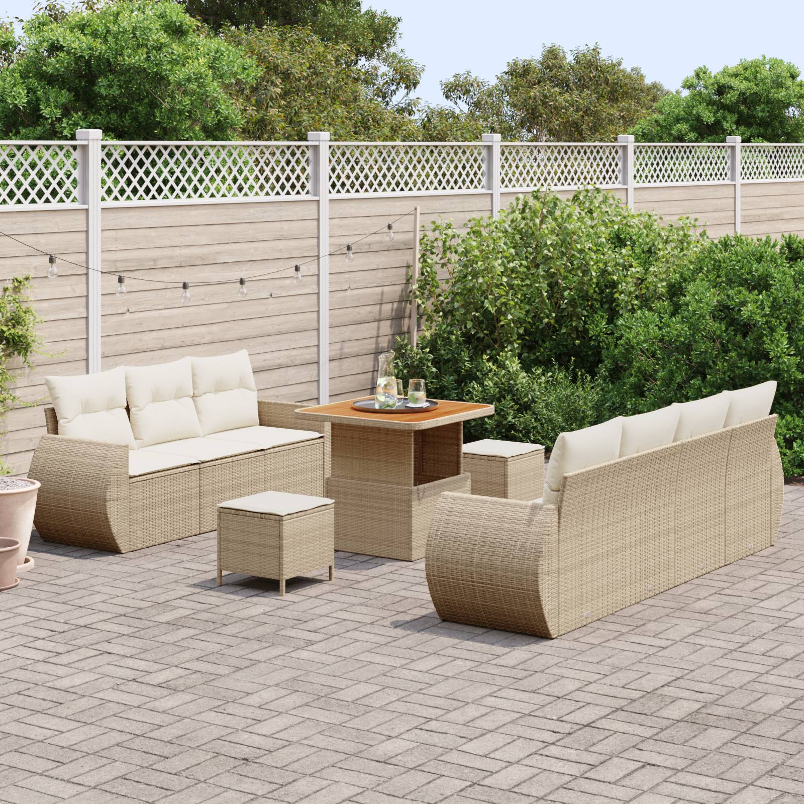 vidaXL 10-teiliges Garten Sofa Set mit Kissen Beige Poly Rattan Akazie