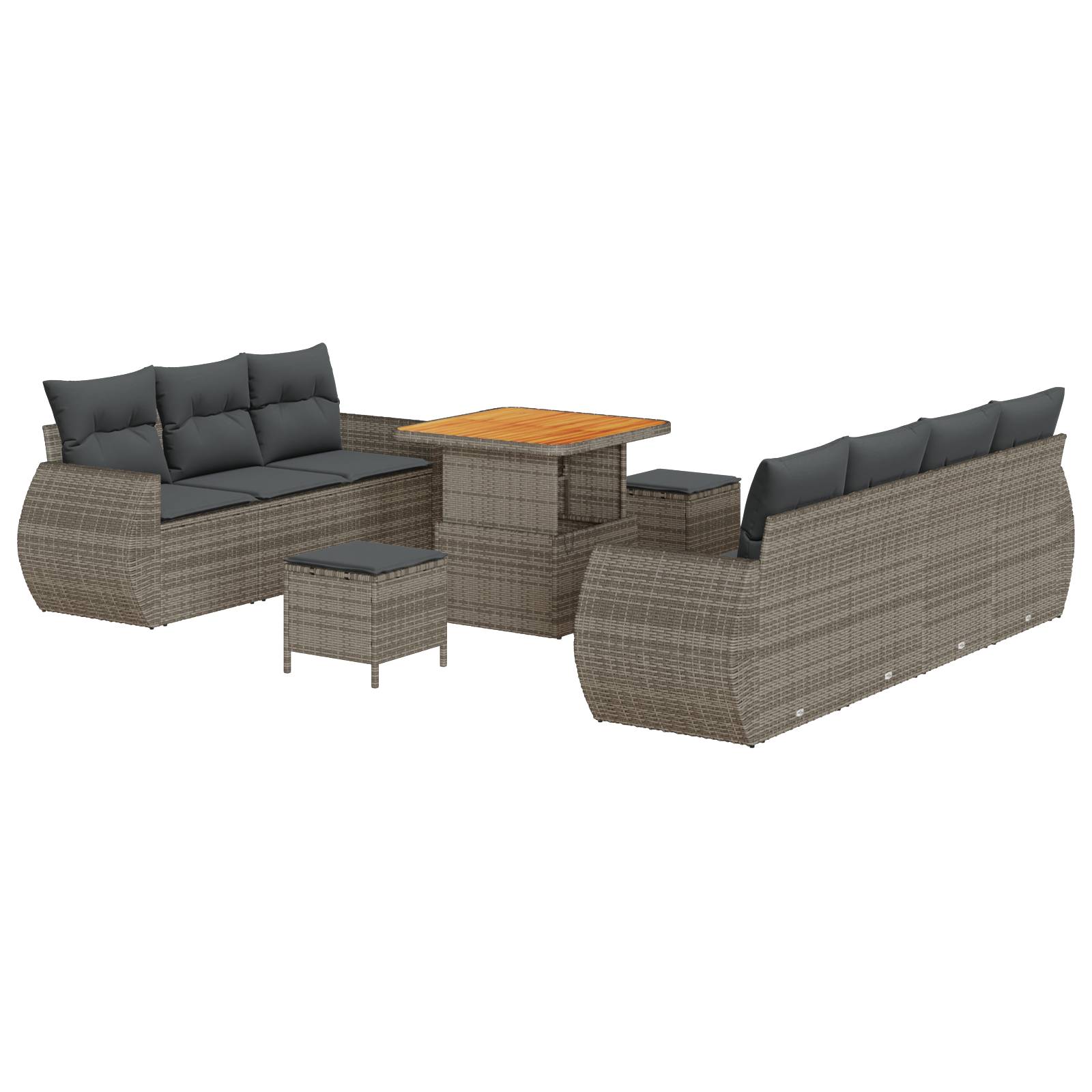 vidaXL 10-teiliges Garten-Sofa-Set mit Kissen Grau Poly-Rattan Akazie