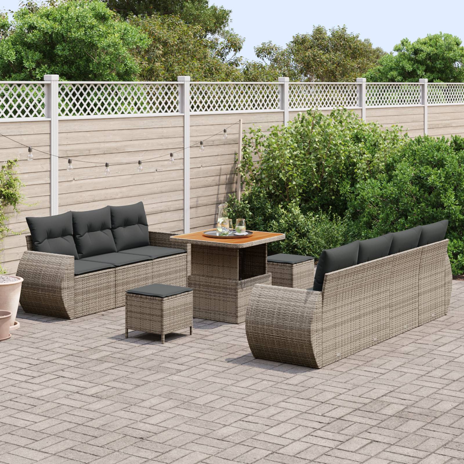 vidaXL 10-teiliges Garten-Sofa-Set mit Kissen Grau Poly-Rattan Akazie