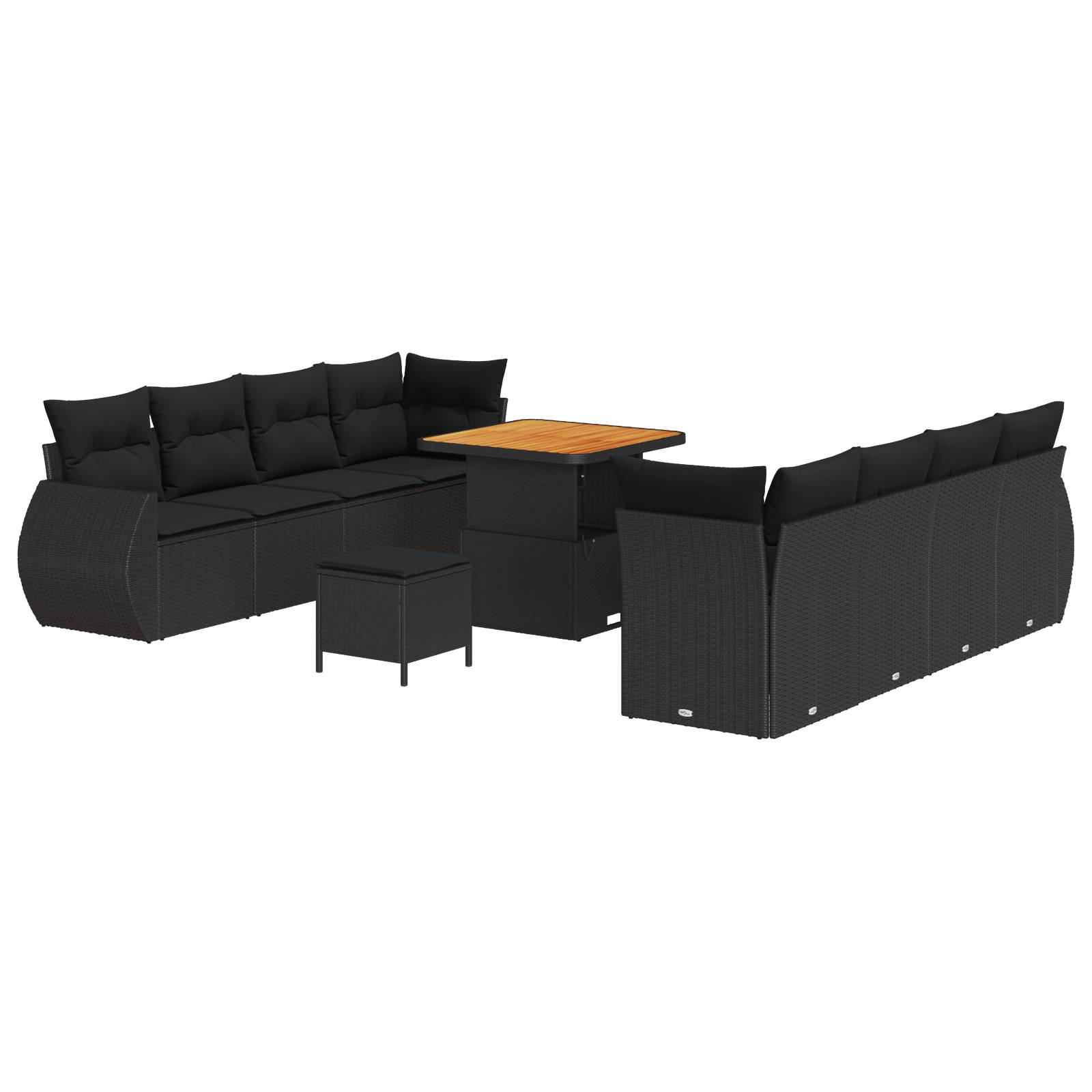 vidaXL 11-teiliges Garten Sofa Set mit Kissen Schwarz Poly Rattan Akazie