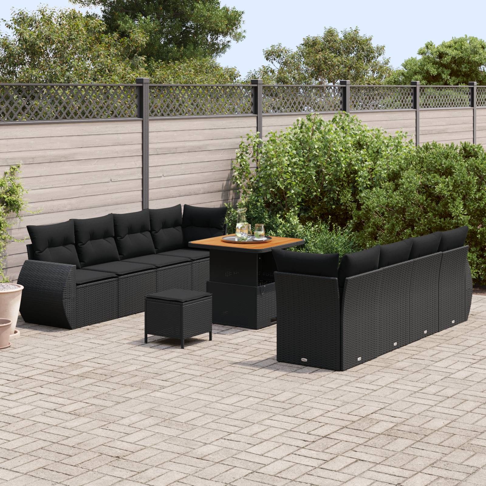 vidaXL 11-teiliges Garten Sofa Set mit Kissen Schwarz Poly Rattan Akazie
