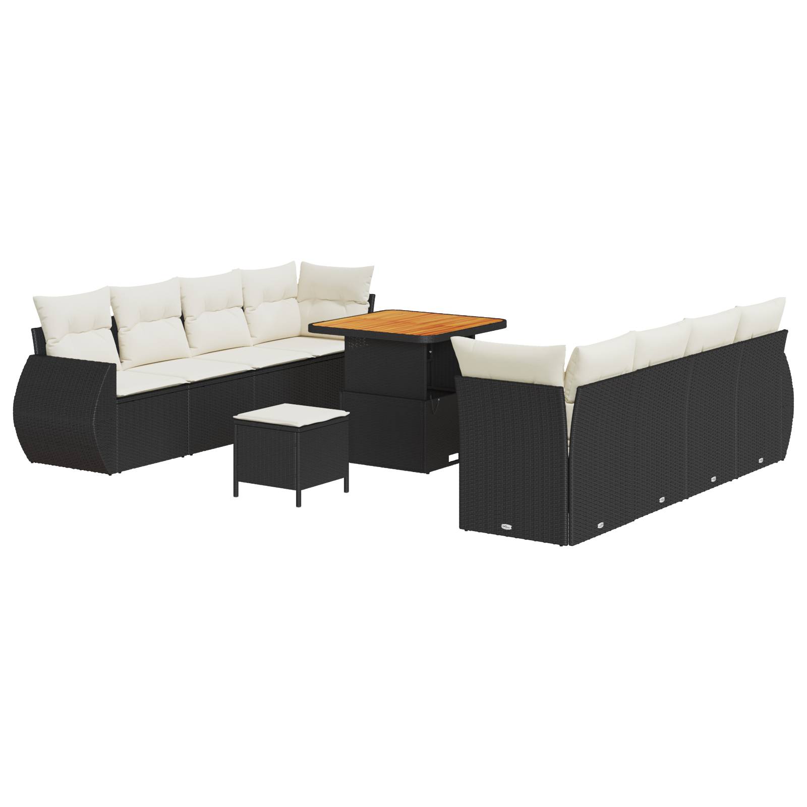 vidaXL 11-tlg. Garten-Sofagarnitur mit Kissen Schwarz Poly Rattan