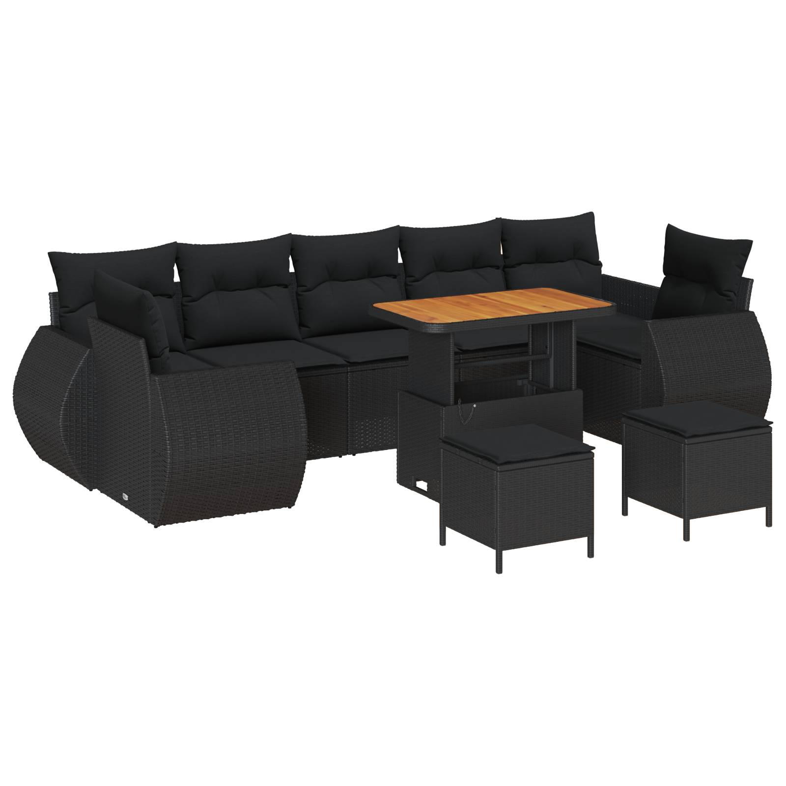 vidaXL 10 teiliges Garten Sofa Set mit Kissen Schwarz Poly Rattan Akazie