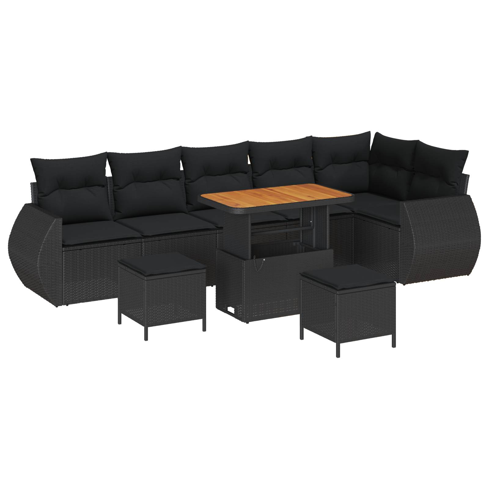 vidaXL 9-teiliges Garten-Sofa-Set mit Kissen Schwarz Poly Rattan Akazie