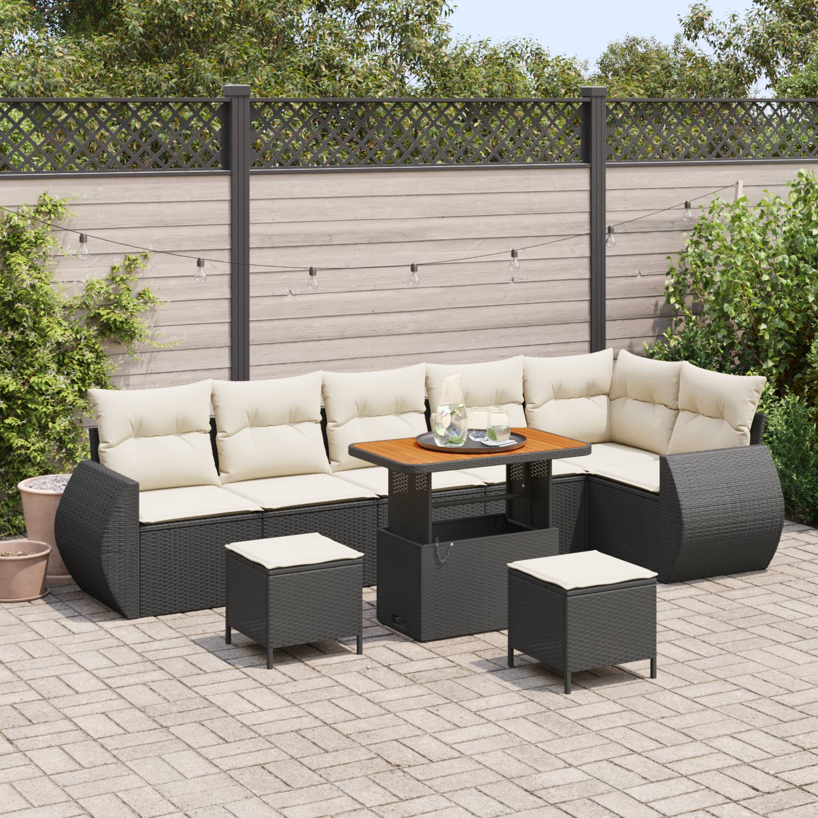 vidaXL 9-teiliges Garten Sofa Set mit Kissen Schwarz Poly Rattan Akazie