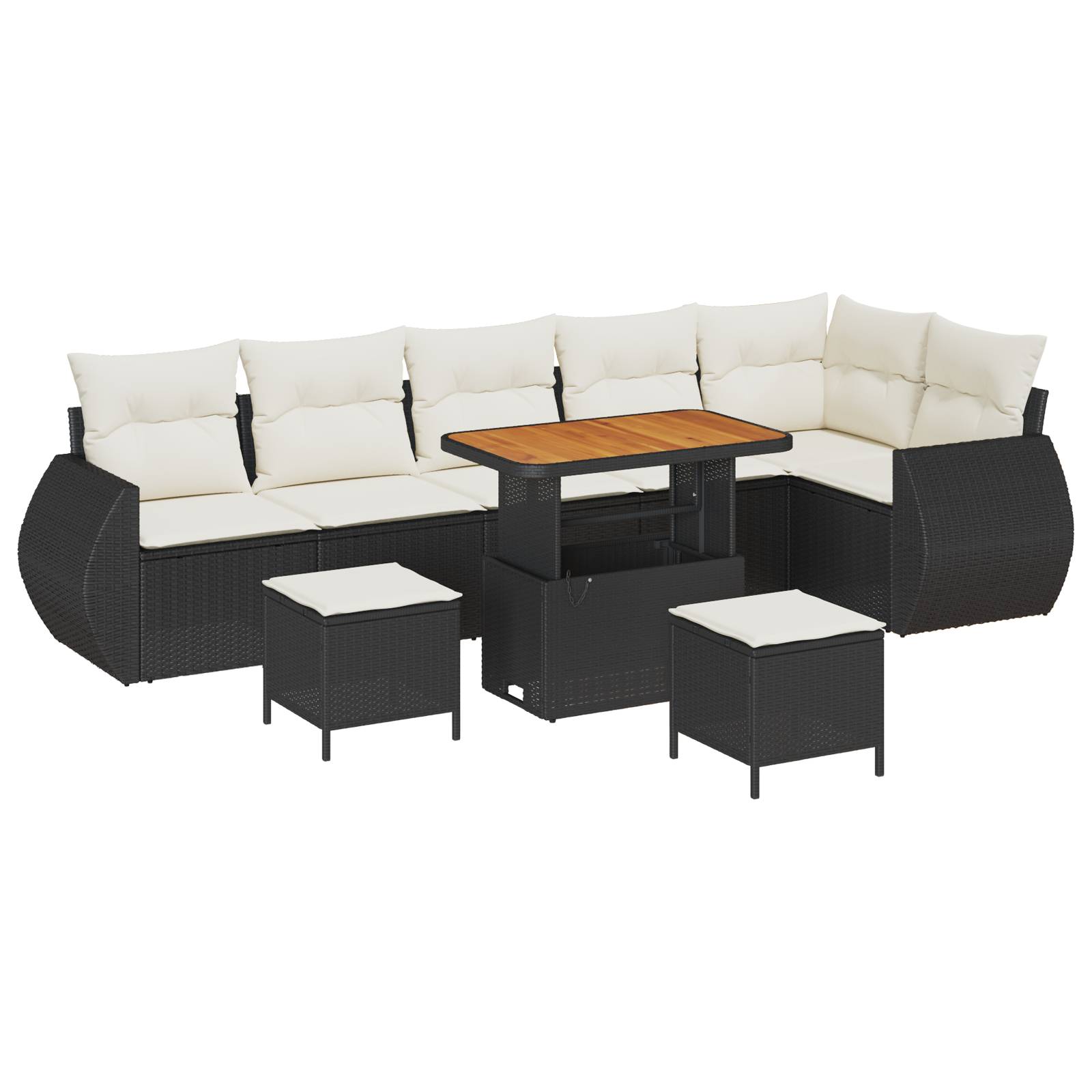 vidaXL 9-teiliges Garten Sofa Set mit Kissen Schwarz Poly Rattan Akazie