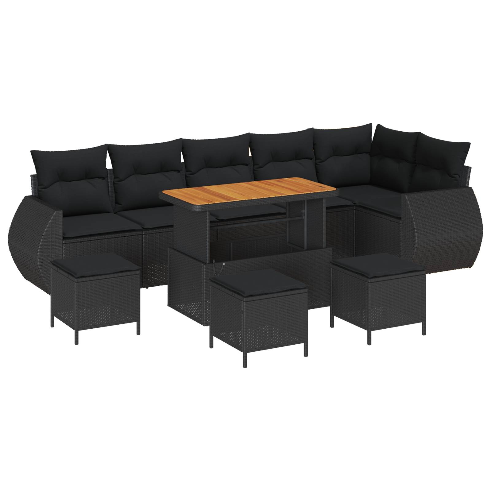 vidaXL 10-teiliges Garten Sofa Set mit Kissen Schwarz Poly Rattan Akazie