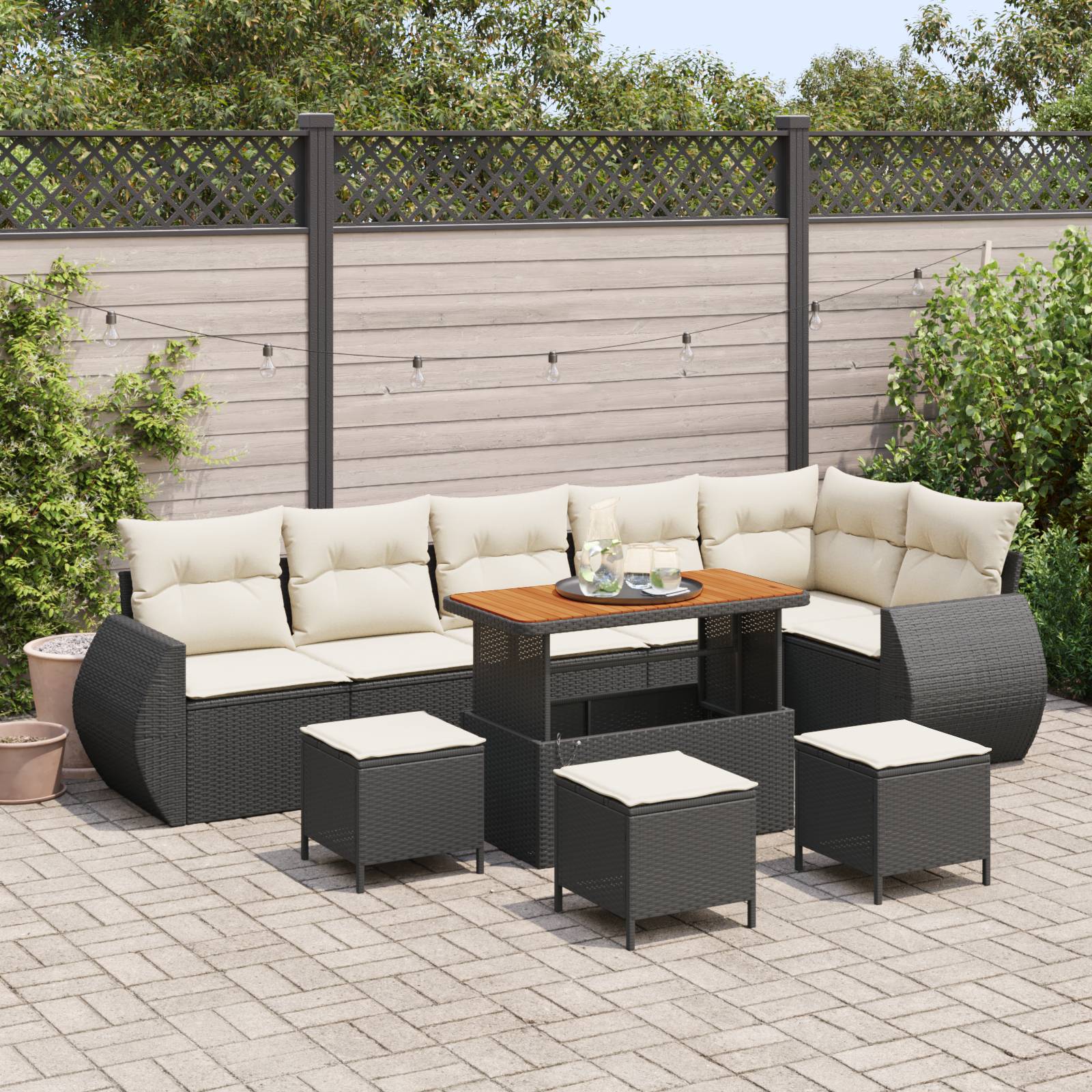 vidaXL 10-teilige Garten Sofa Set mit Kissen Schwarz Poly Rattan Akazie