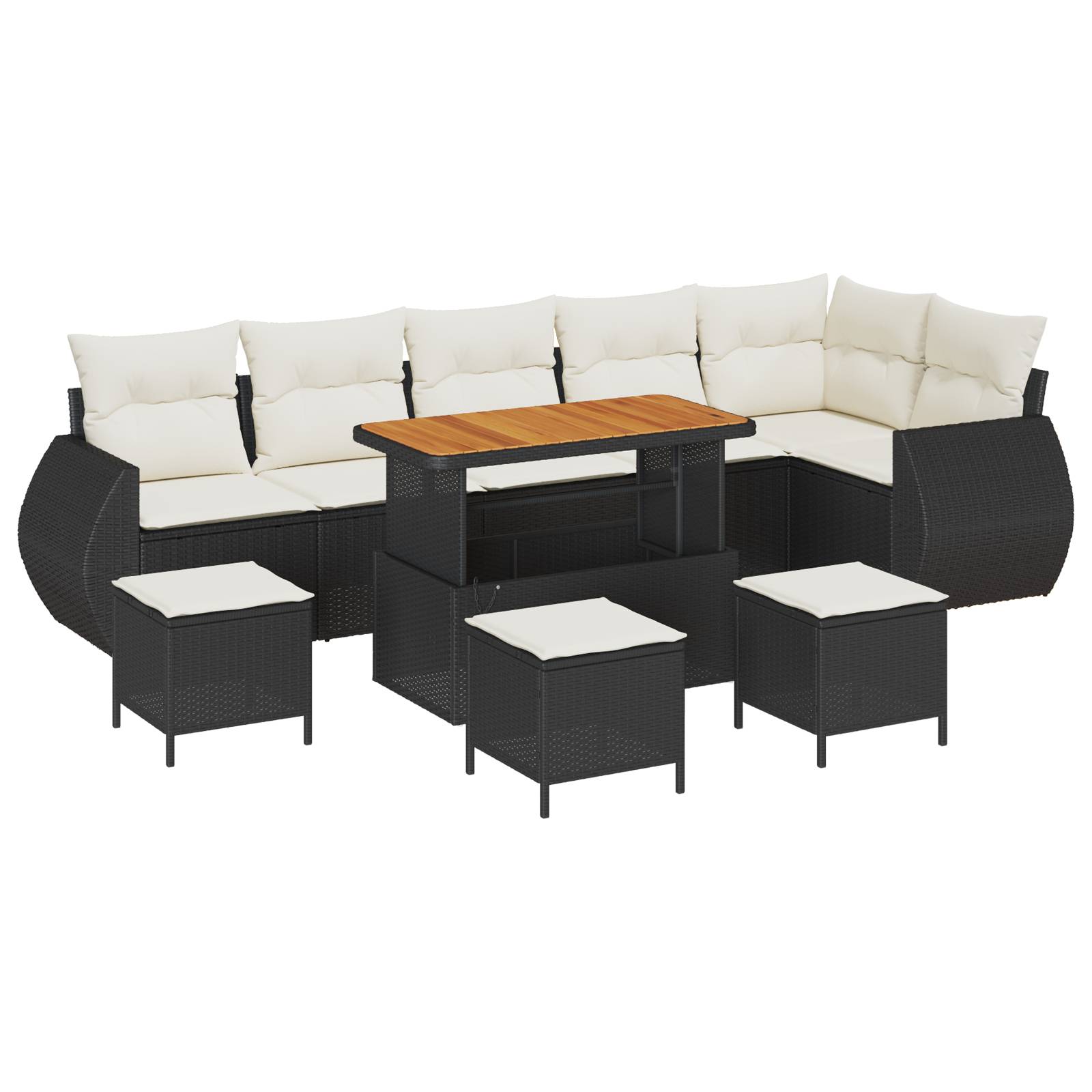 vidaXL 10-teilige Garten Sofa Set mit Kissen Schwarz Poly Rattan Akazie
