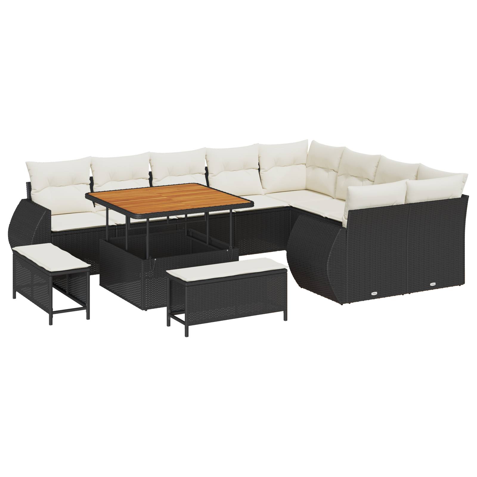 vidaXL 12-teiliges Garten Sofa Set mit Kissen Schwarz Poly Rattan Akazie