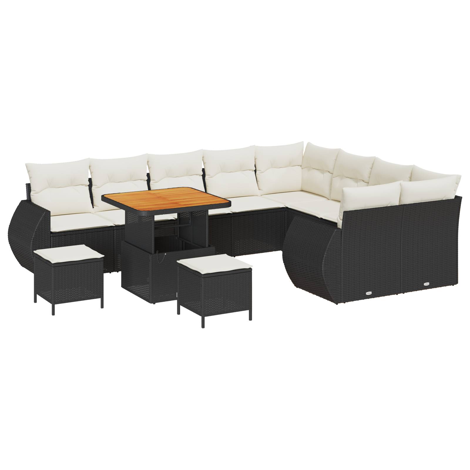 vidaXL 12-tlg. Garten-Sofagarnitur mit Kissen Schwarz Poly Rattan
