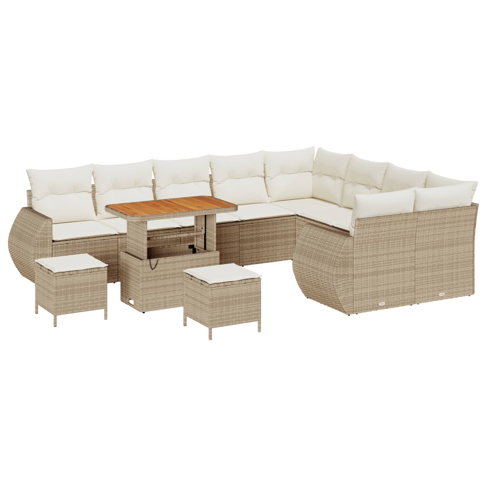 vidaXL 12-teiliges Garten-Sofa-Set mit Kissen Beige Poly Rattan Akazie