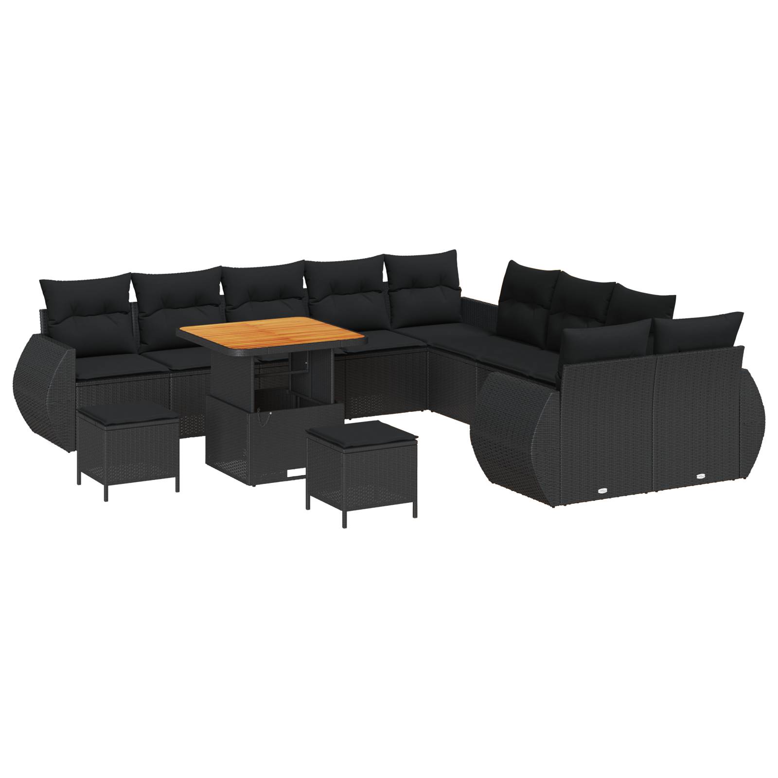 vidaXL 13-teiliges Garten-Sofa-Set mit Kissen Schwarz Poly Rattan Akazie
