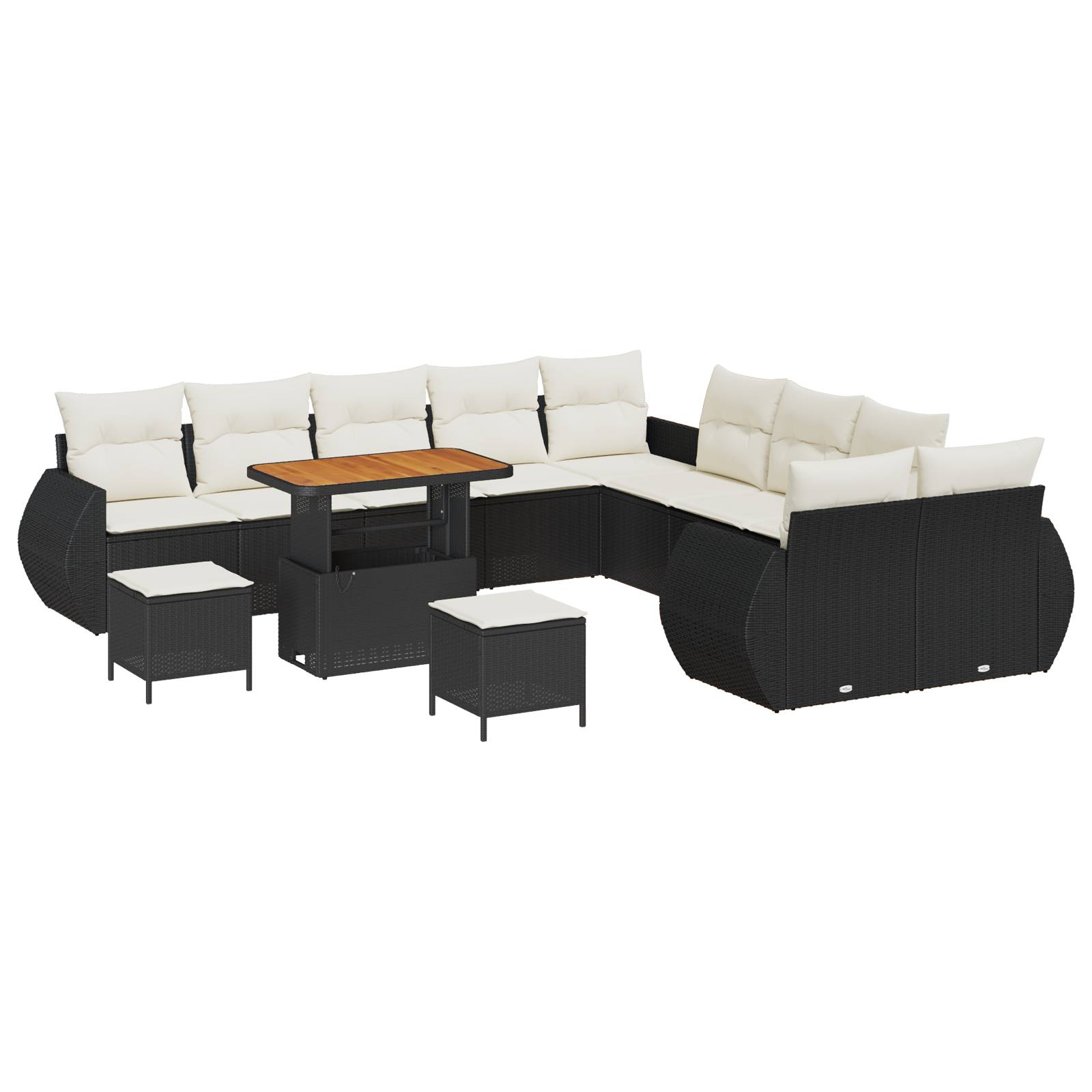 vidaXL 13-teiliges Garten-Sofa-Set mit Kissen aus schwarzem Poly-Rattan und Akazie