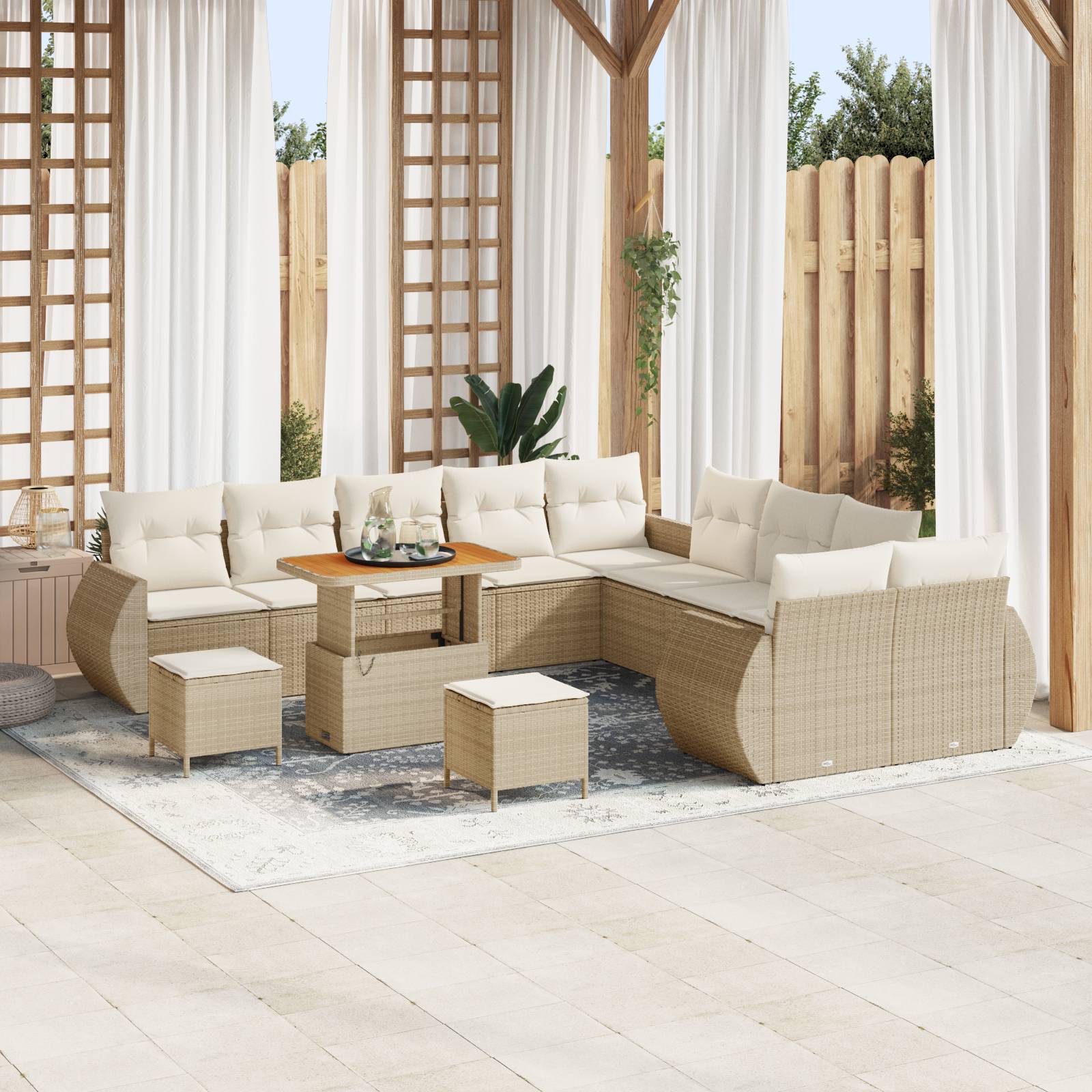 vidaXL 13-teilige Garten Sofa Set mit Kissen Beige Poly Rattan Akazie