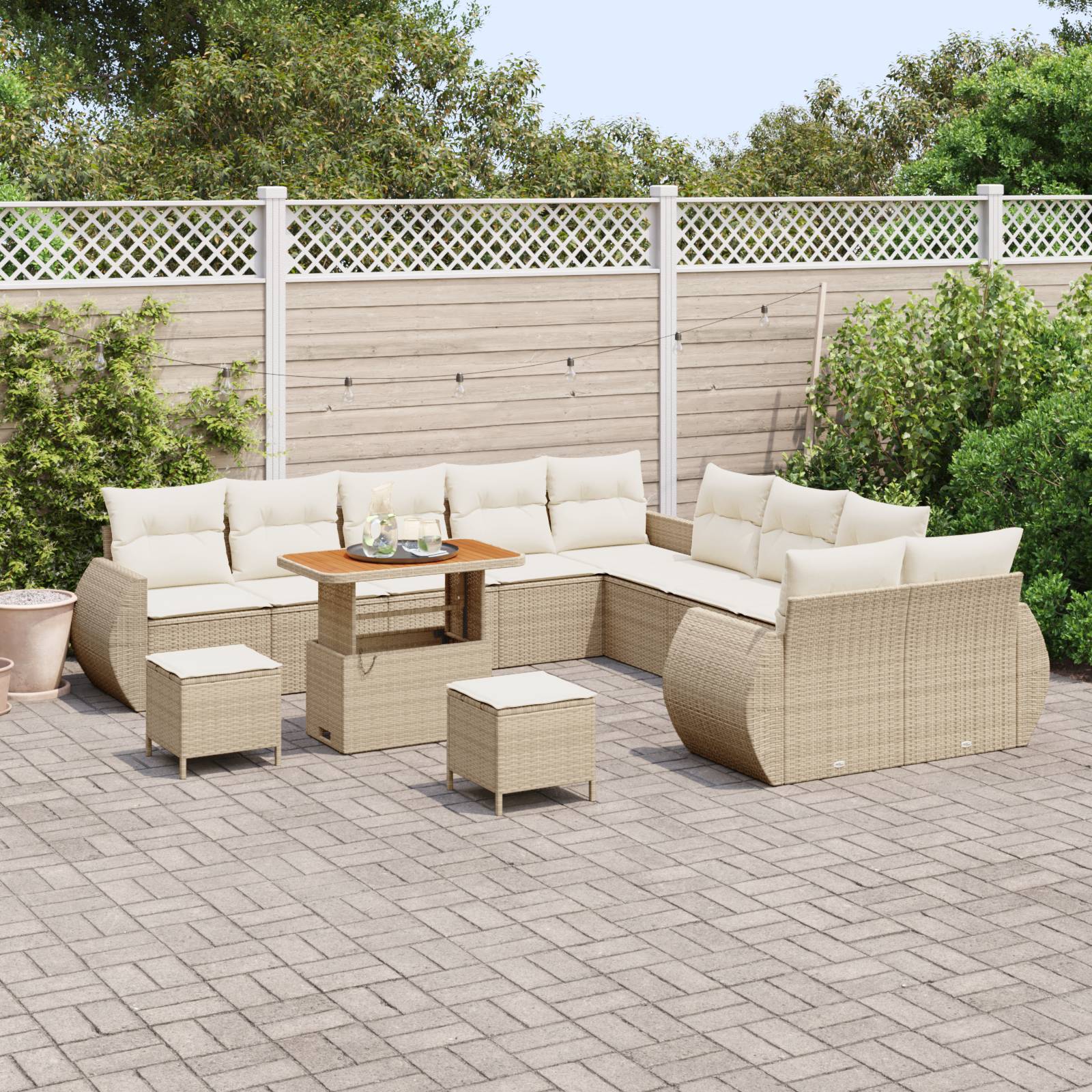 vidaXL 13-teilige Garten Sofa Set mit Kissen Beige Poly Rattan Akazie