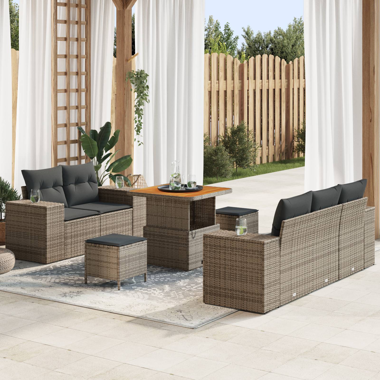 vidaXL 8-teiliges Garten Sofa Set mit Kissen Grau Poly Rattan Akazie