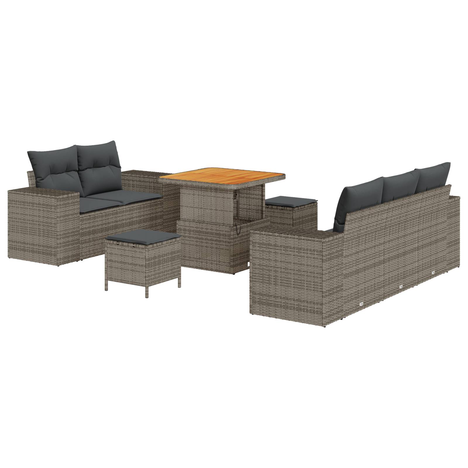 vidaXL 8-teiliges Garten Sofa Set mit Kissen Grau Poly Rattan Akazie