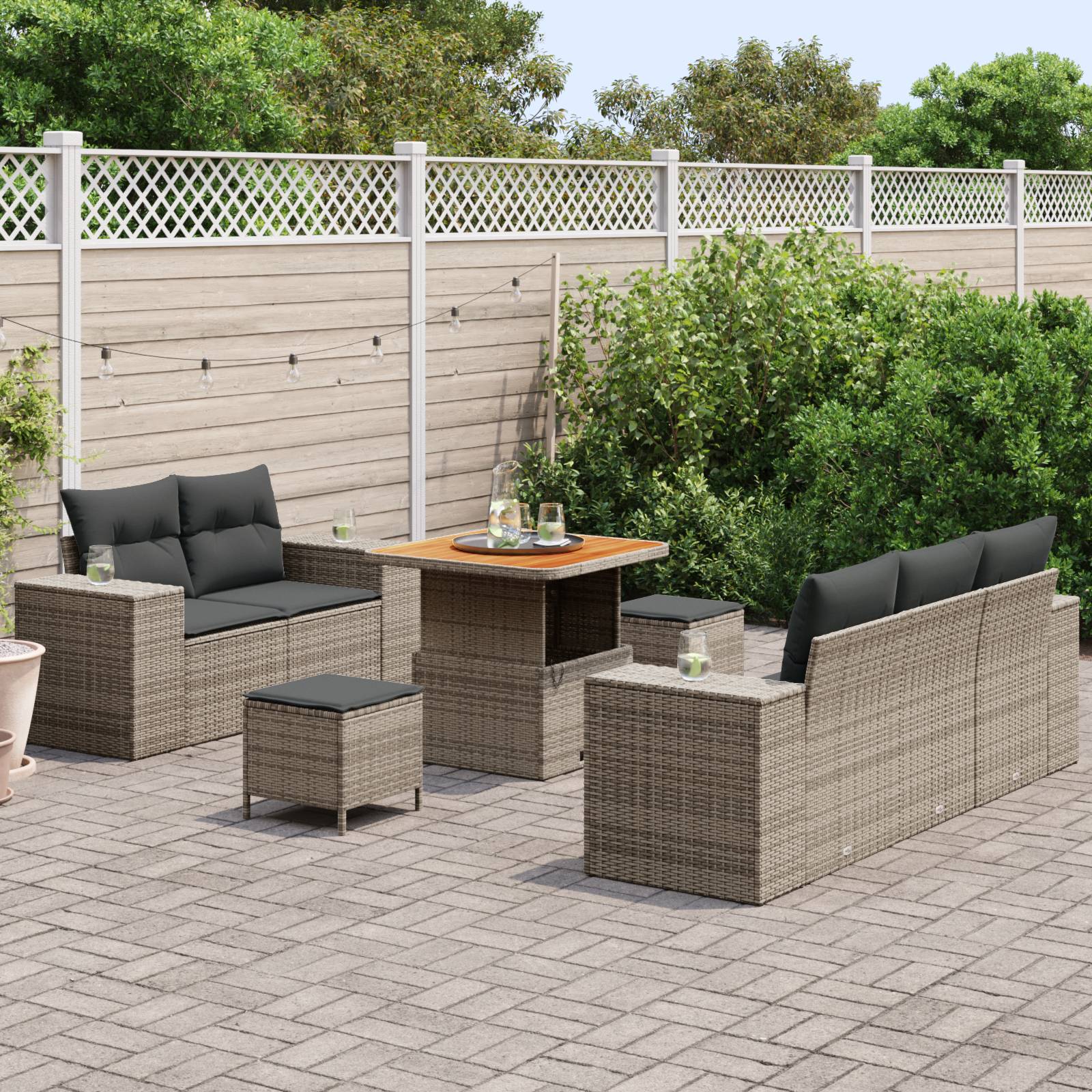 vidaXL 8-teiliges Garten Sofa Set mit Kissen Grau Poly Rattan Akazie