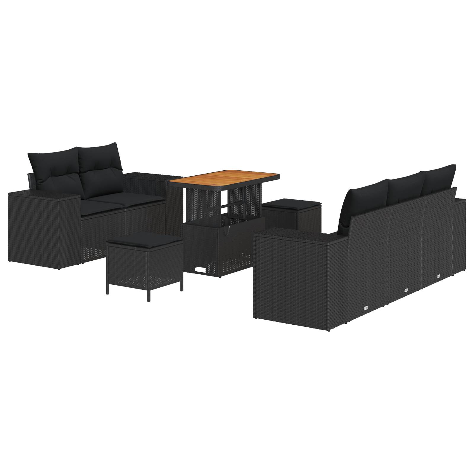 vidaXL 8-teiliges Garten Sofa Set mit Kissen Schwarz Poly Rattan Akazie