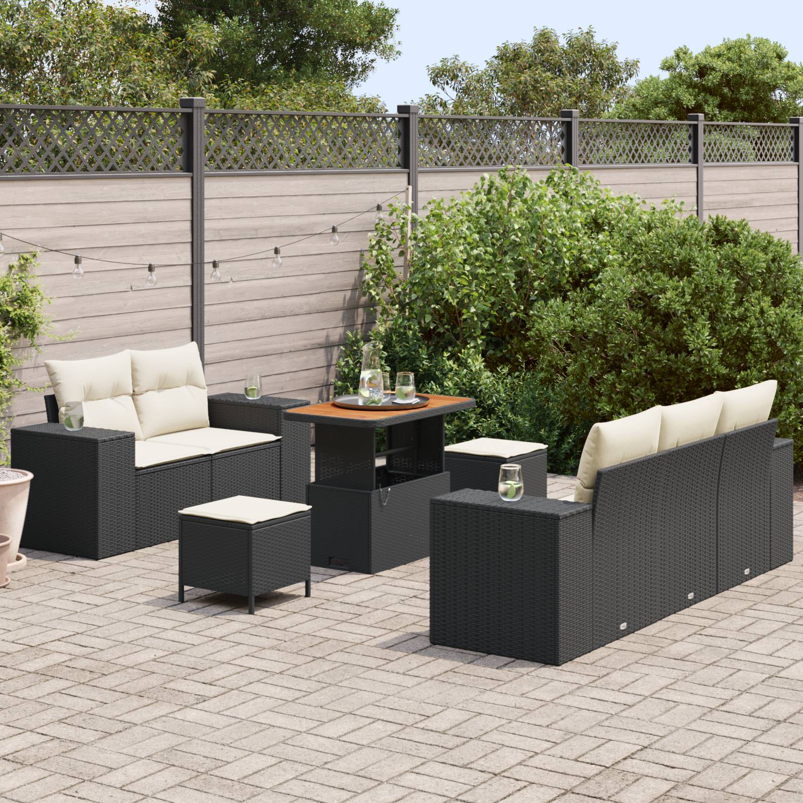 vidaXL 8-teiliges Garten Sofa Set mit Kissen Schwarz Poly Rattan Akazie