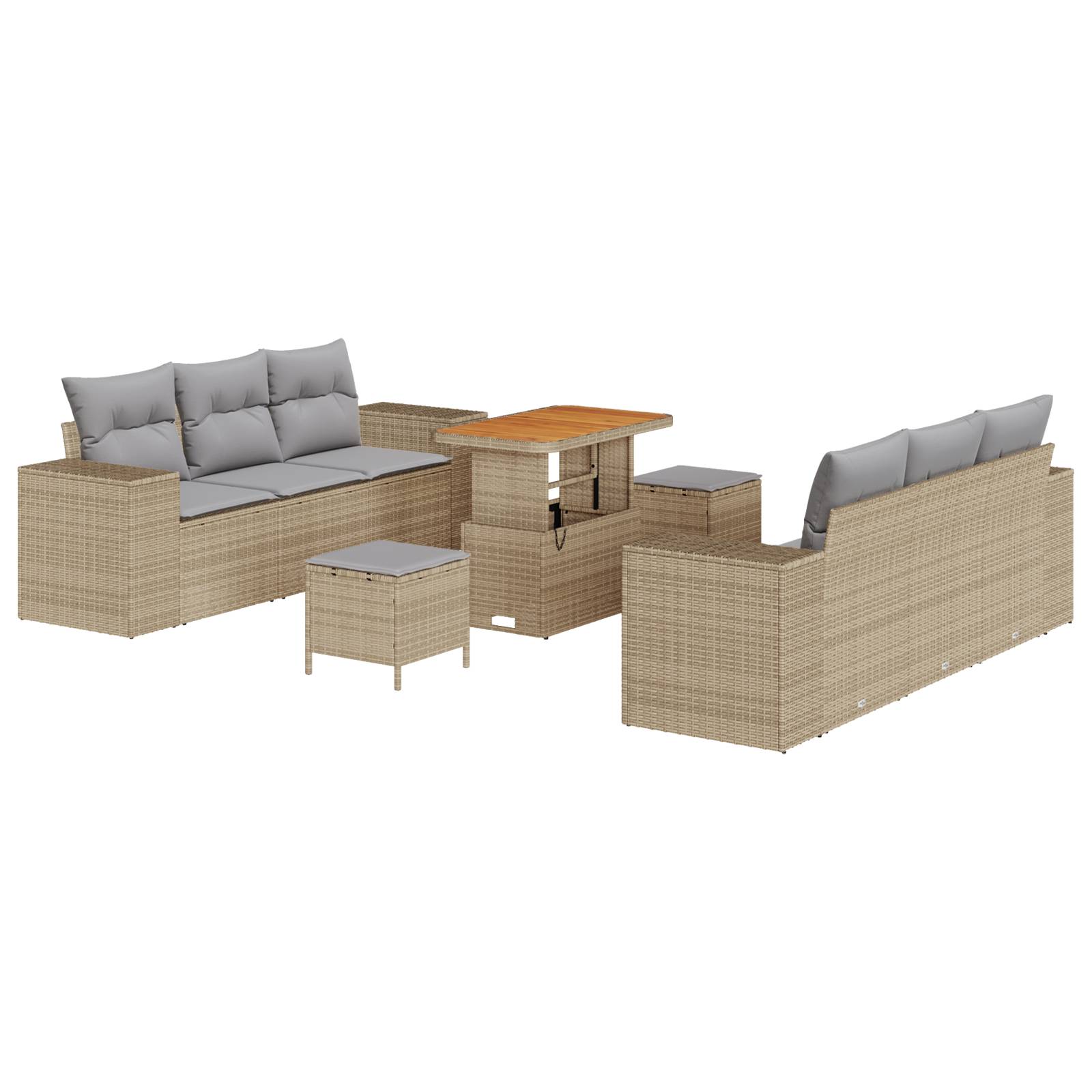 vidaXL 9-tlg. Garten-Sofagarnitur mit Kissen Beige Poly Rattan Akazie
