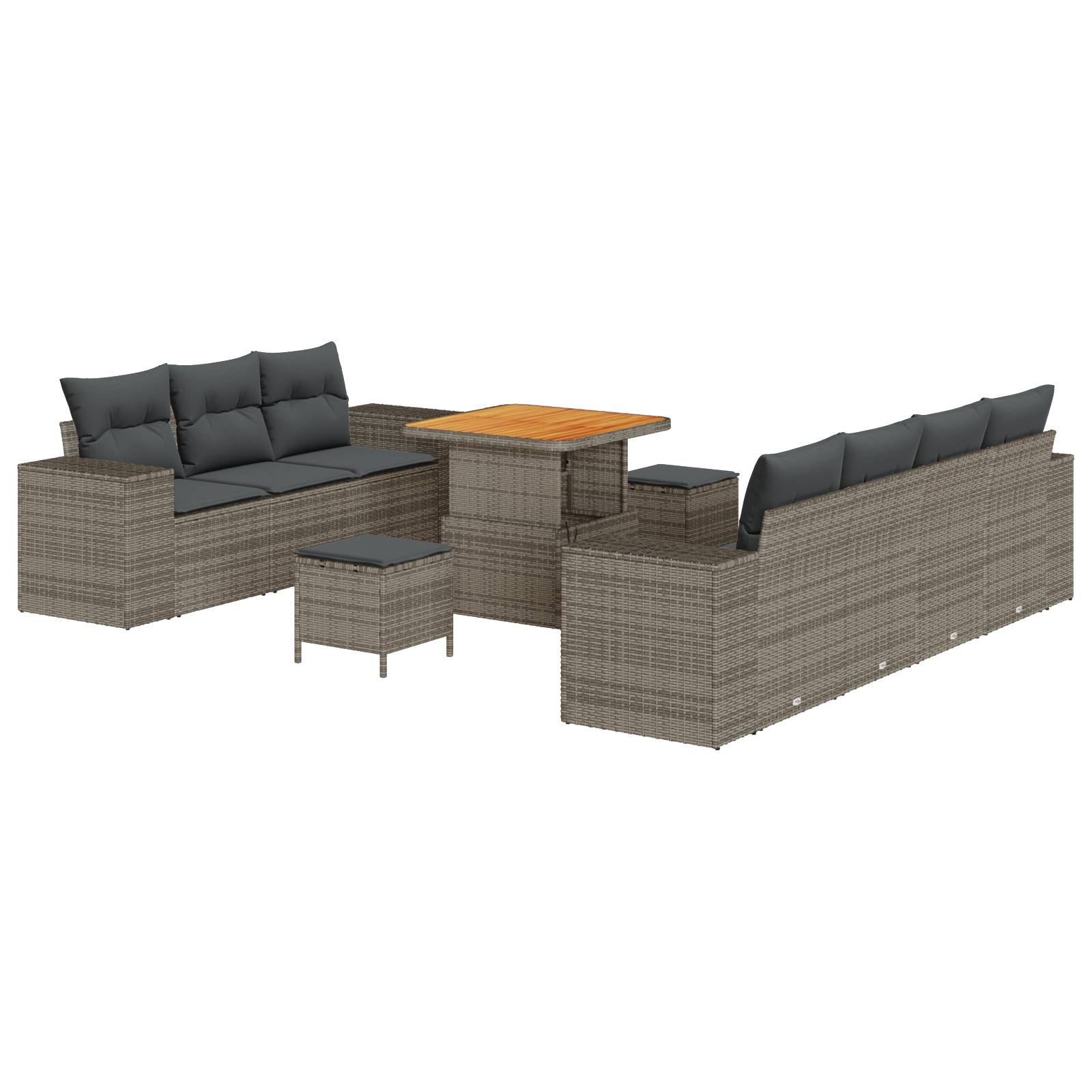 vidaXL 10-teiliges Garten Sofaset mit Kissen Grau Poly-Rattan Akazie