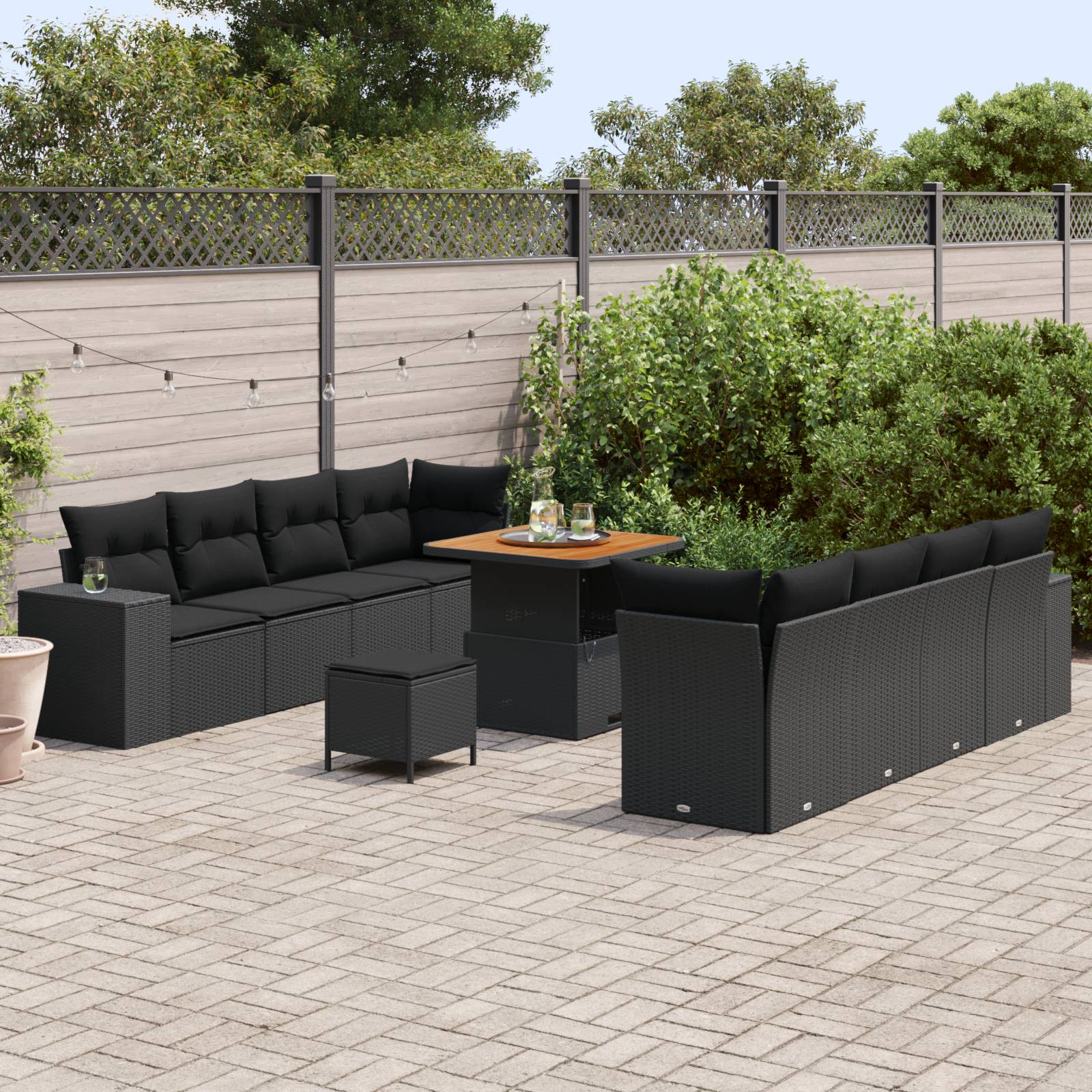 vidaXL 11-teiliges Garten Sofa Set mit Kissen Schwarz Poly Rattan Akazie