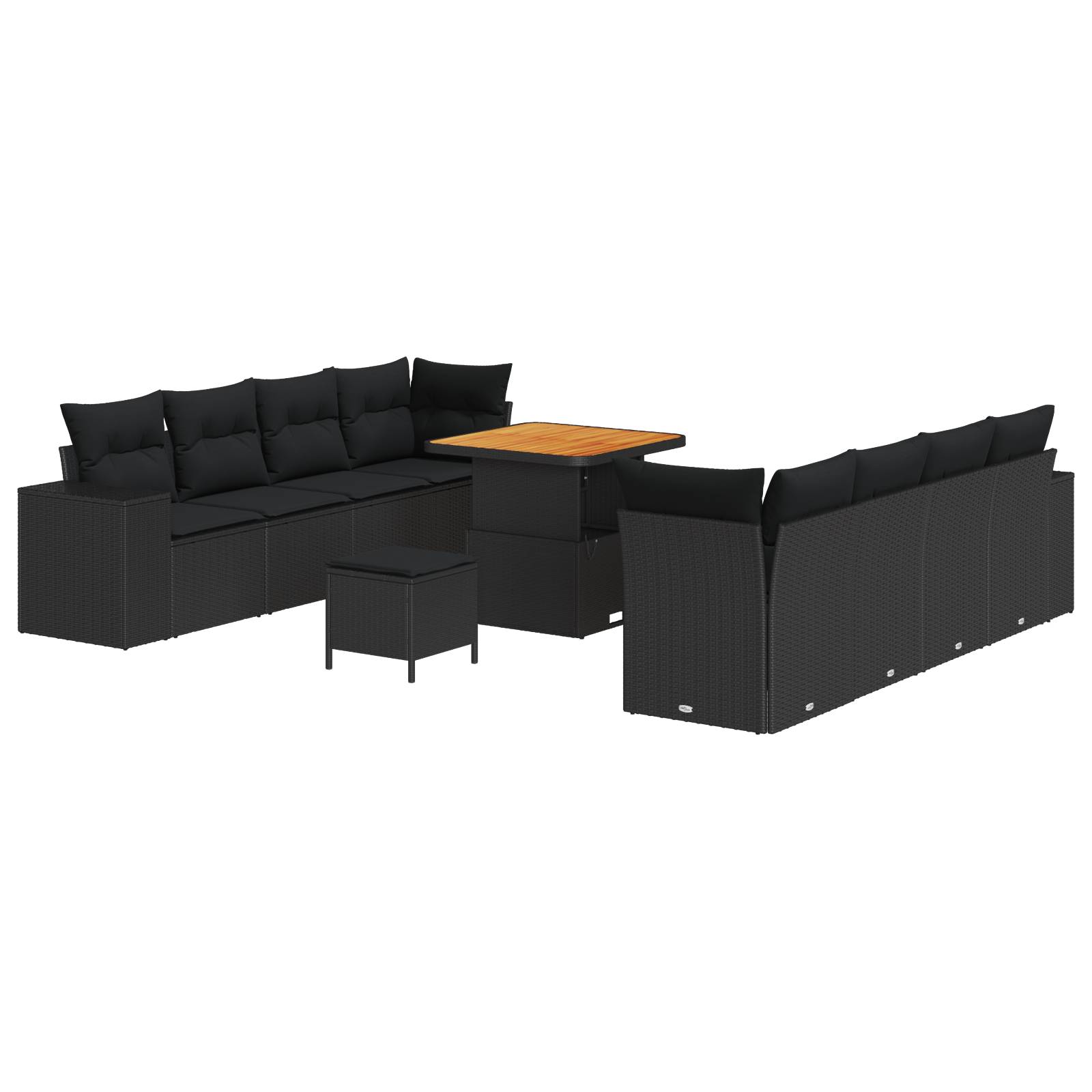 vidaXL 11-teiliges Garten Sofa Set mit Kissen Schwarz Poly Rattan Akazie
