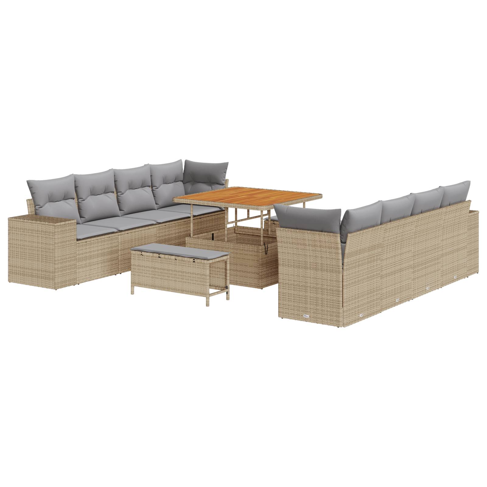 vidaXL 11-teiliges Garten Sofa Set mit Kissen Beige Poly Rattan Akazie