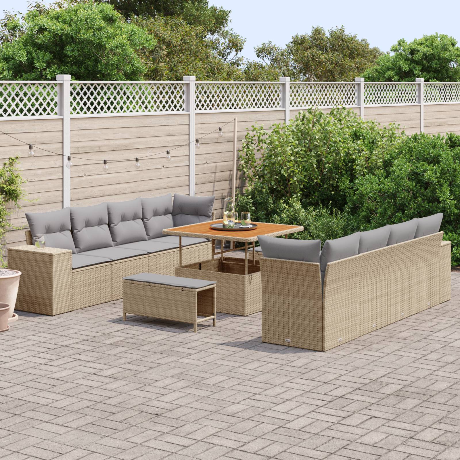 vidaXL 11-teiliges Garten Sofa Set mit Kissen Beige Poly Rattan Akazie