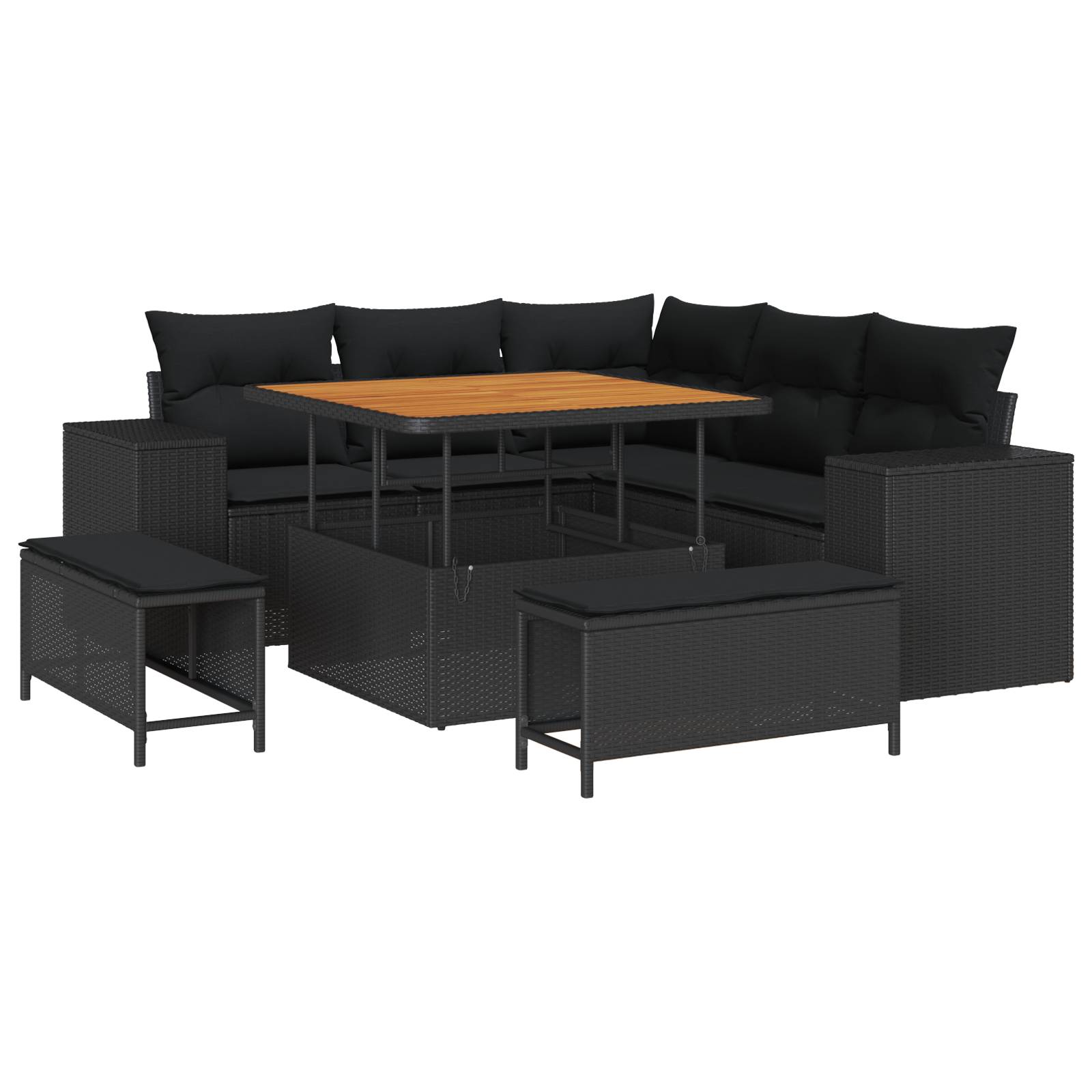 vidaXL 8-teilige Garten-Sofaset mit Kissen Schwarz Poly-Rattan Akazie