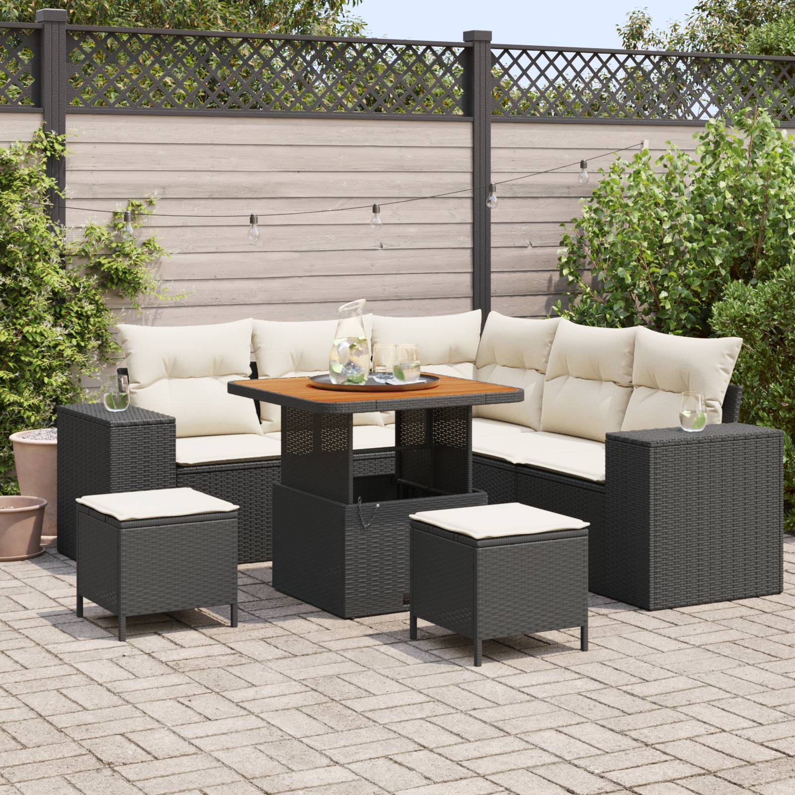 vidaXL 8-teiliges Garten Sofa Set mit Kissen Schwarz Poly Rattan Akazie