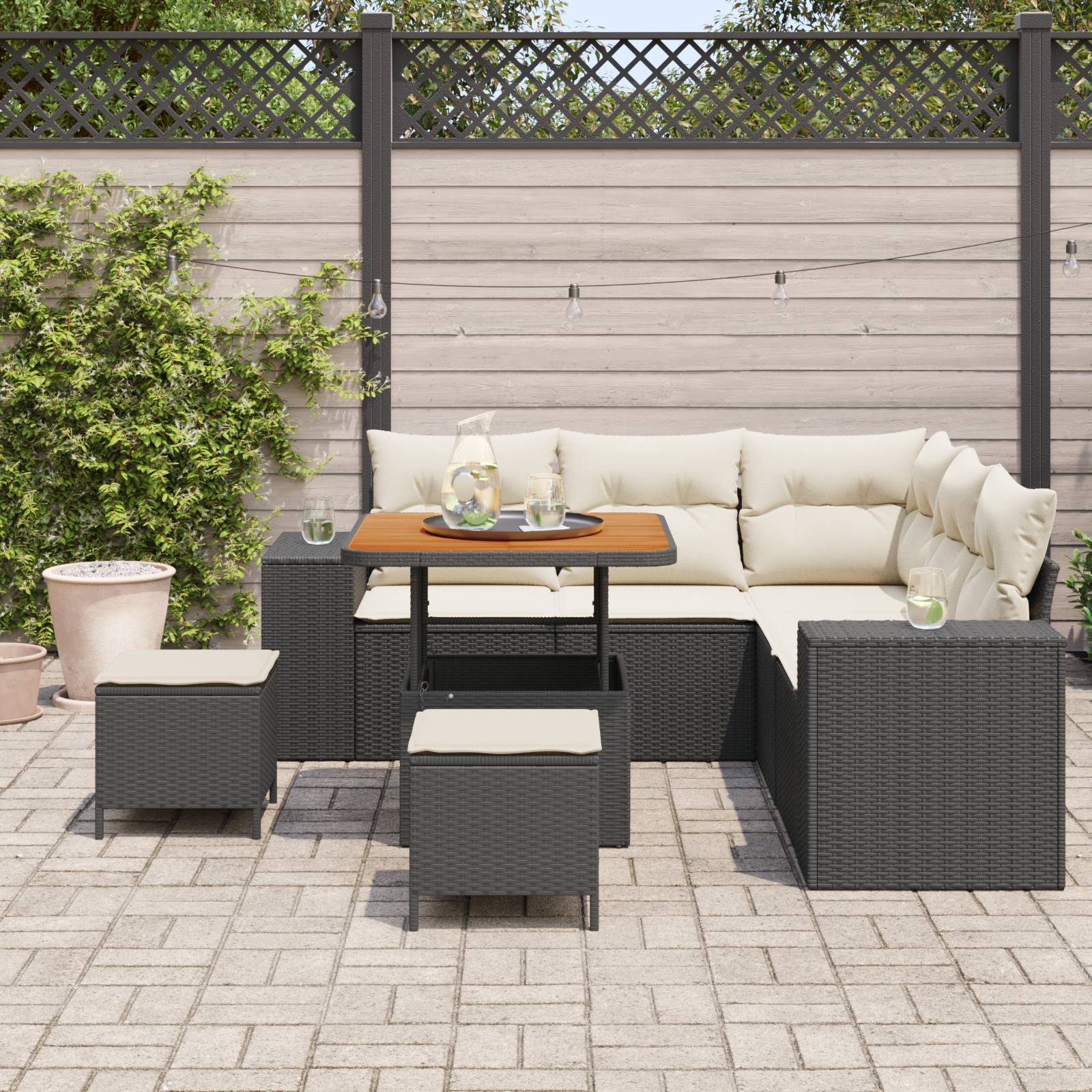 vidaXL 8-teiliges Garten Sofa Set mit Kissen Schwarz Poly Rattan Akazie
