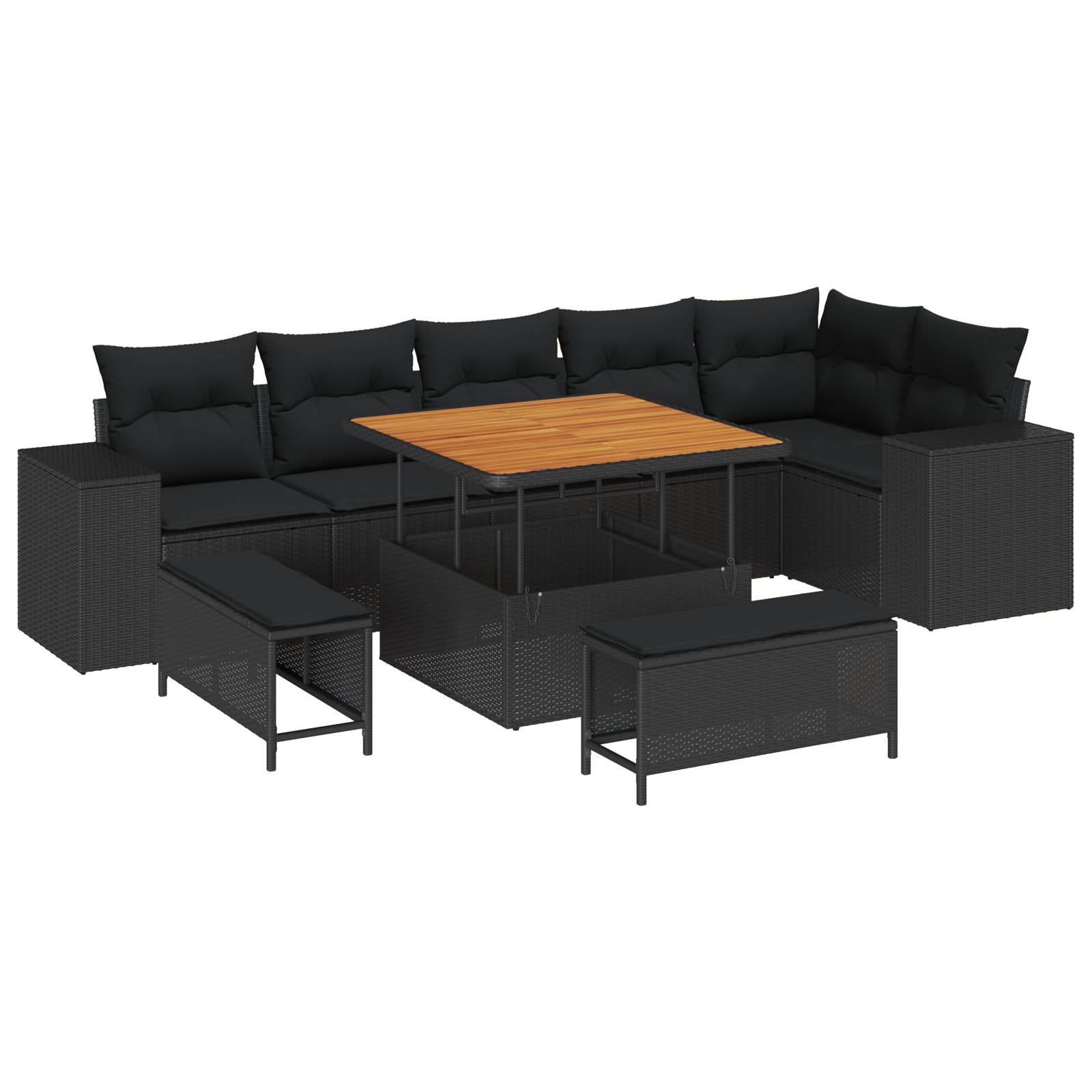 vidaXL 9-teilige Garten Sofa Set mit Kissen Schwarz Poly Rattan Akazie