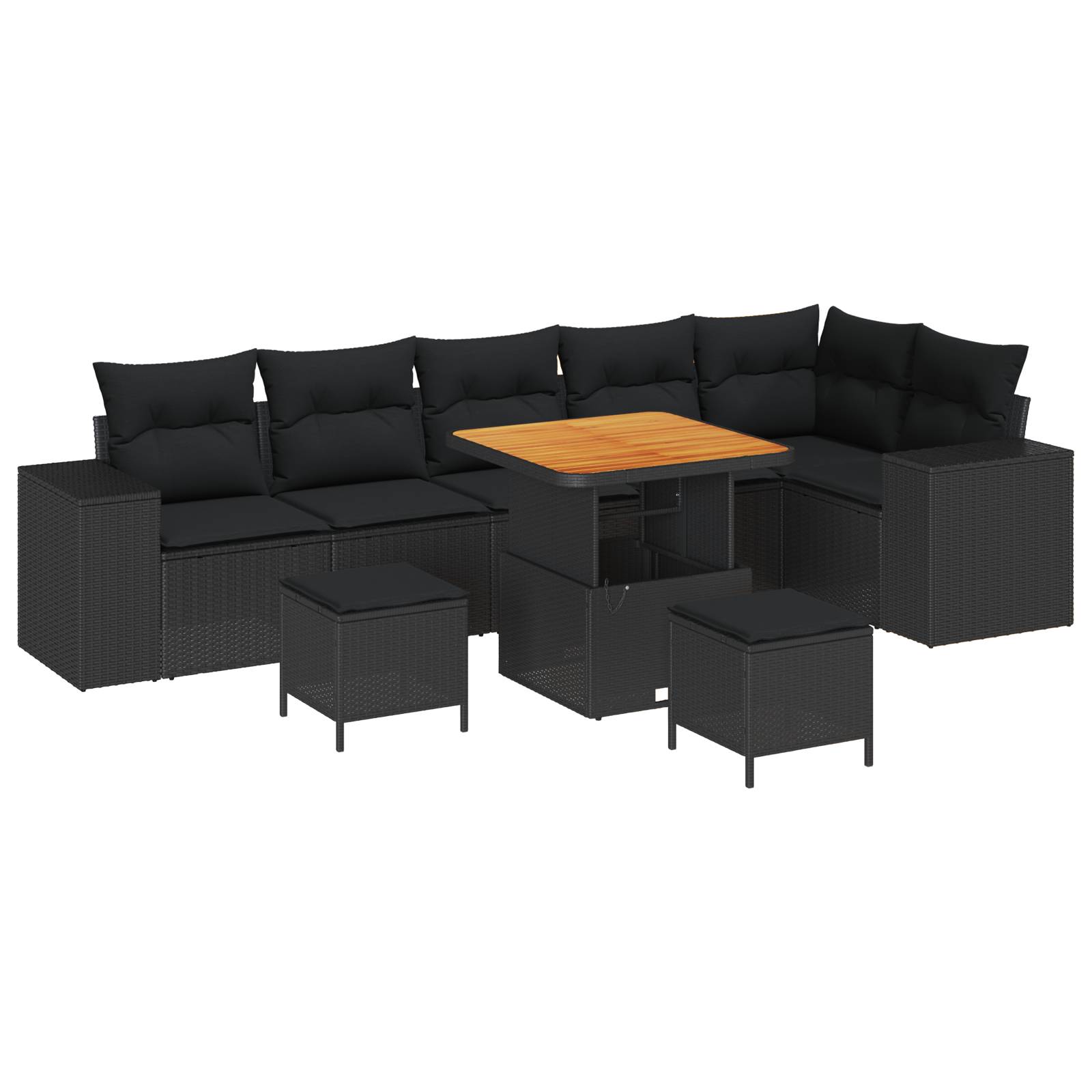 vidaXL 9-teiliges Garten Sofa Set mit Kissen aus schwarzem Poly Rattan