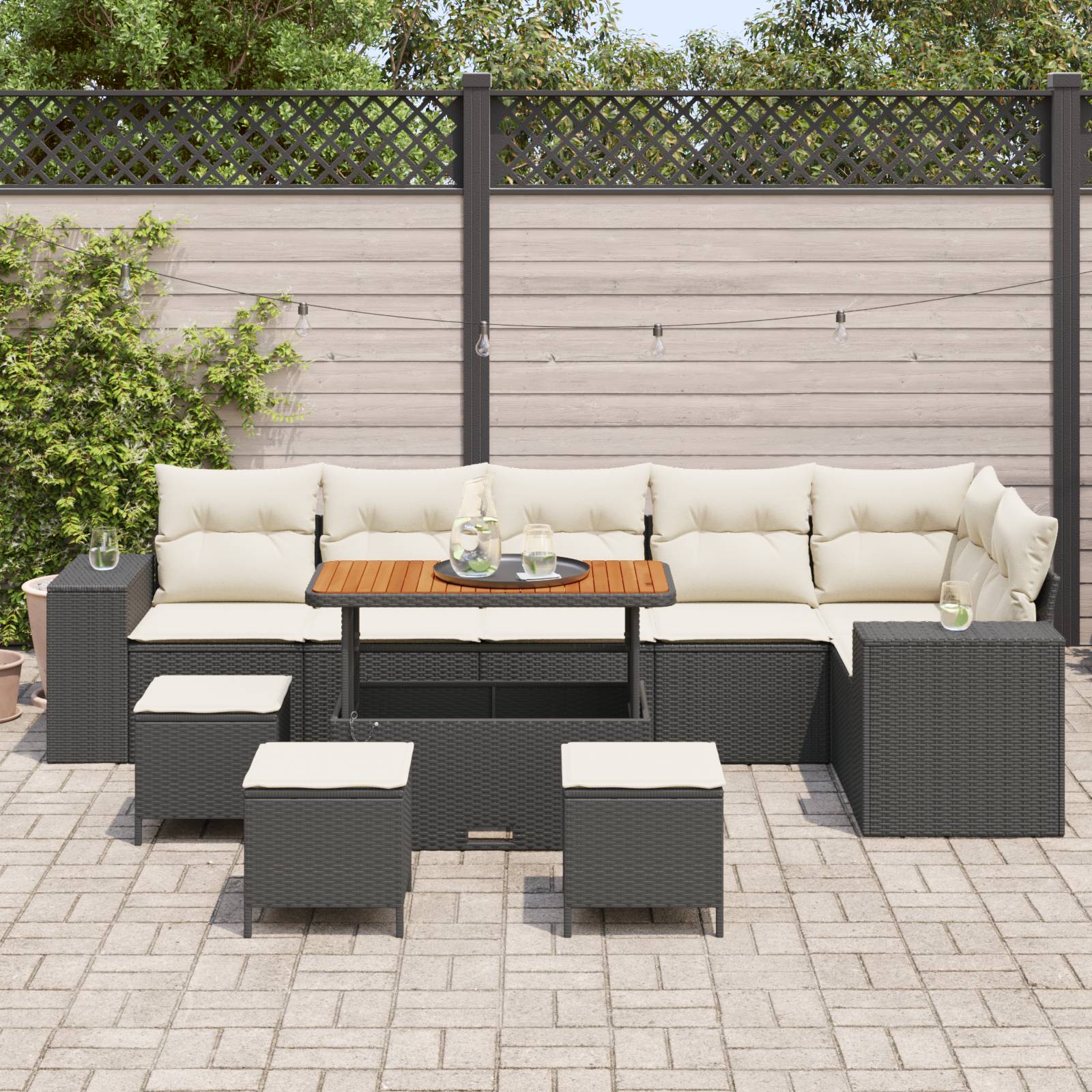 vidaXL 10-tlg. Garten-Sofagarnitur mit Kissen Schwarz Poly Rattan
