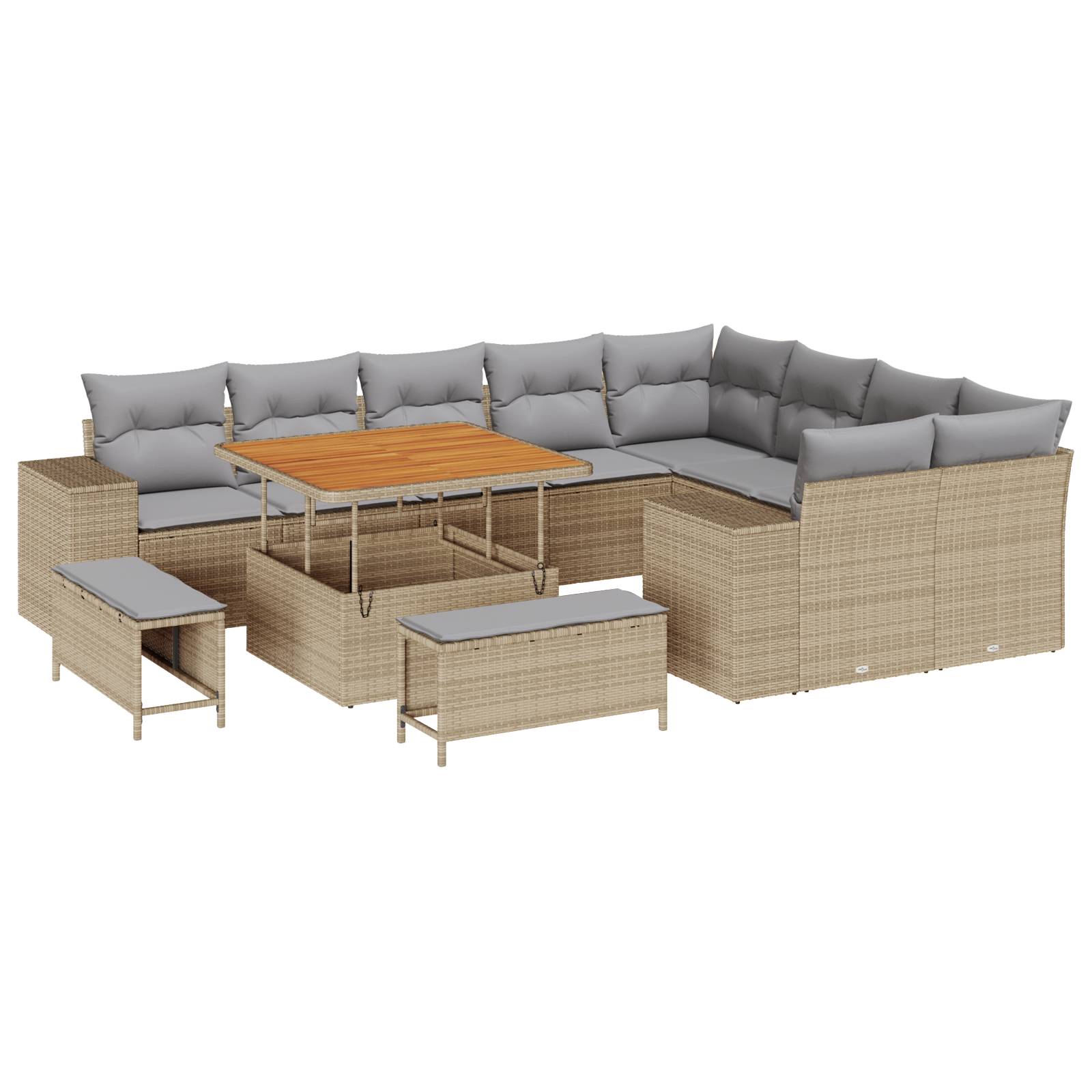 vidaXL 12-teiliges Garten Sofa Set mit Kissen Beige Poly Rattan Akazie