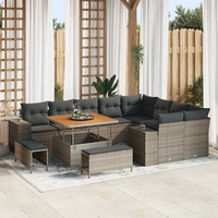 vidaXL 12-teiliges Garten Sofa Set mit Kissen Grau Poly Rattan Akazie vidaXL 12-teiliges Garten Sofa Set mit Kissen Grau Poly Rattan Akazie