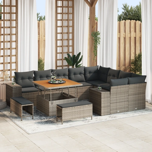 vidaXL 12-teiliges Garten Sofa Set mit Kissen Grau Poly Rattan Akazie vidaXL 12-teiliges Garten Sofa Set mit Kissen Grau Poly Rattan Akazie