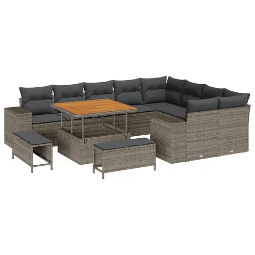 vidaXL 12-teiliges Garten Sofa Set mit Kissen Grau Poly Rattan Akazie vidaXL 12-teiliges Garten Sofa Set mit Kissen Grau Poly Rattan Akazie