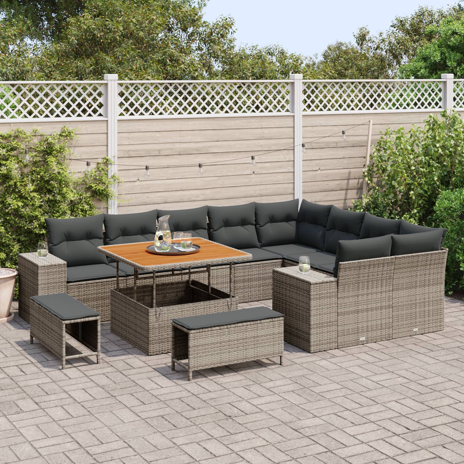 vidaXL 12-teiliges Garten Sofa Set mit Kissen Grau Poly Rattan Akazie