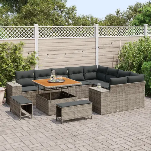 vidaXL 12-teiliges Garten Sofa Set mit Kissen Grau Poly Rattan Akazie vidaXL 12-teiliges Garten Sofa Set mit Kissen Grau Poly Rattan Akazie