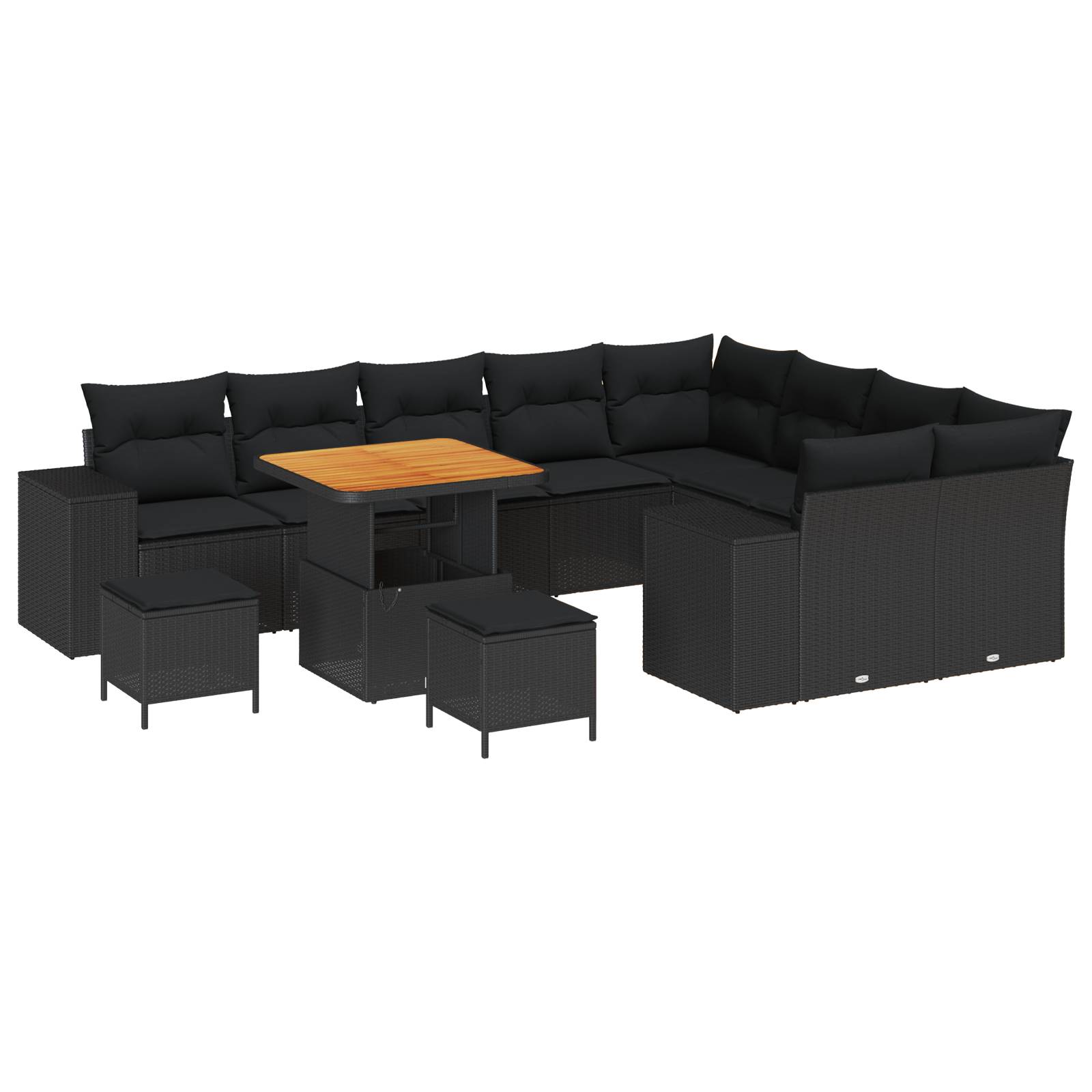 vidaXL 12-teiliges Garten Sofa Set mit Kissen, schwarzes Poly-Rattan Akazie