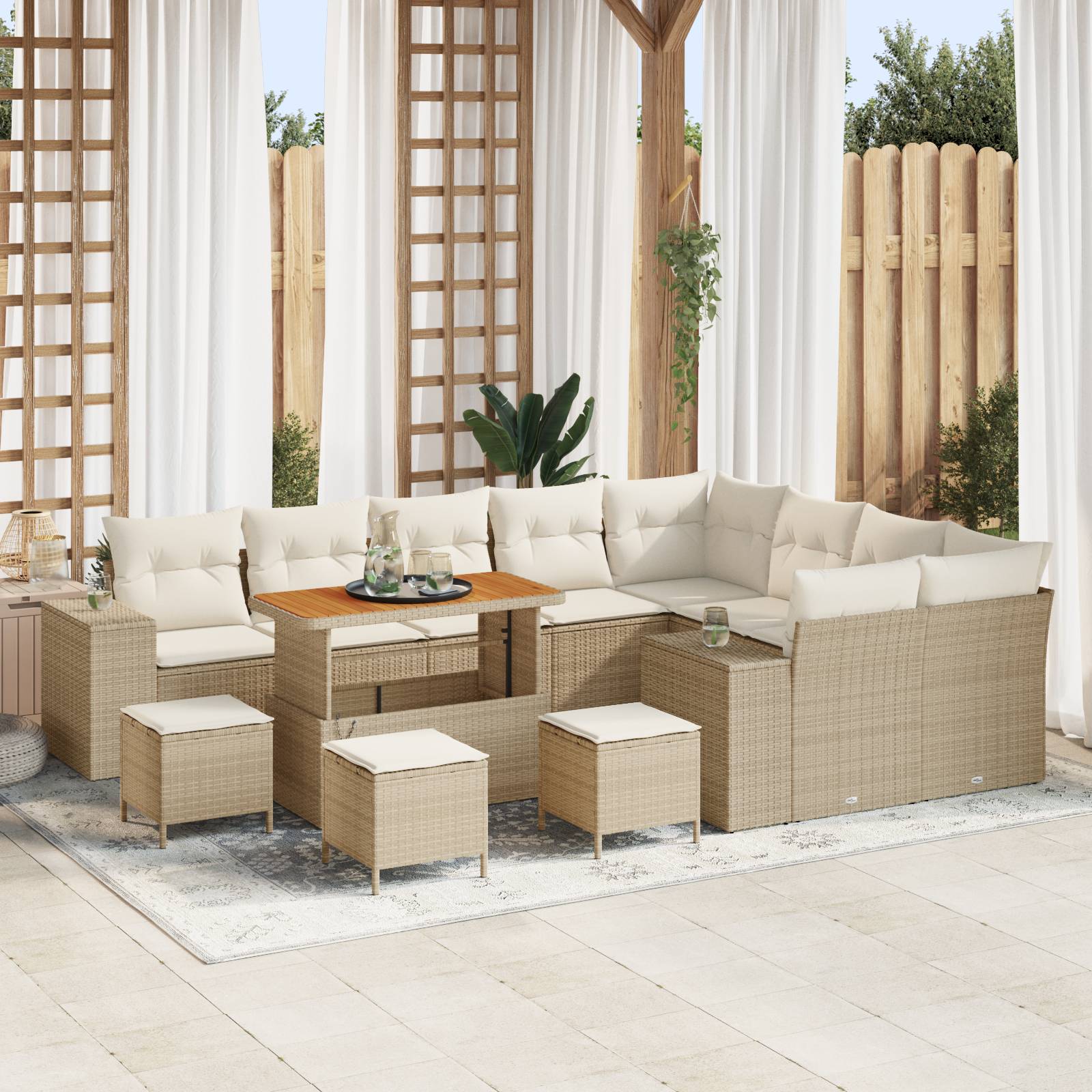 vidaXL 13-teiliges Garten-Sofa-Set mit Kissen Beige Poly Rattan Akazie