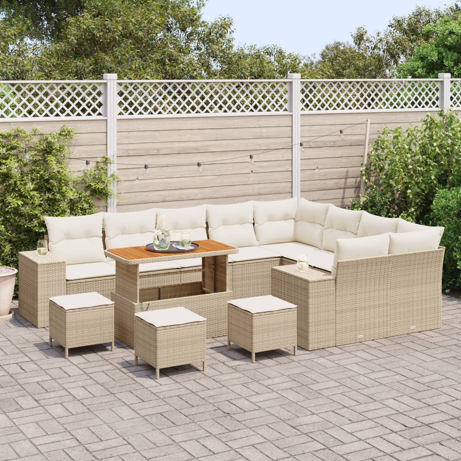 vidaXL 13-teiliges Garten-Sofa-Set mit Kissen Beige Poly Rattan Akazie